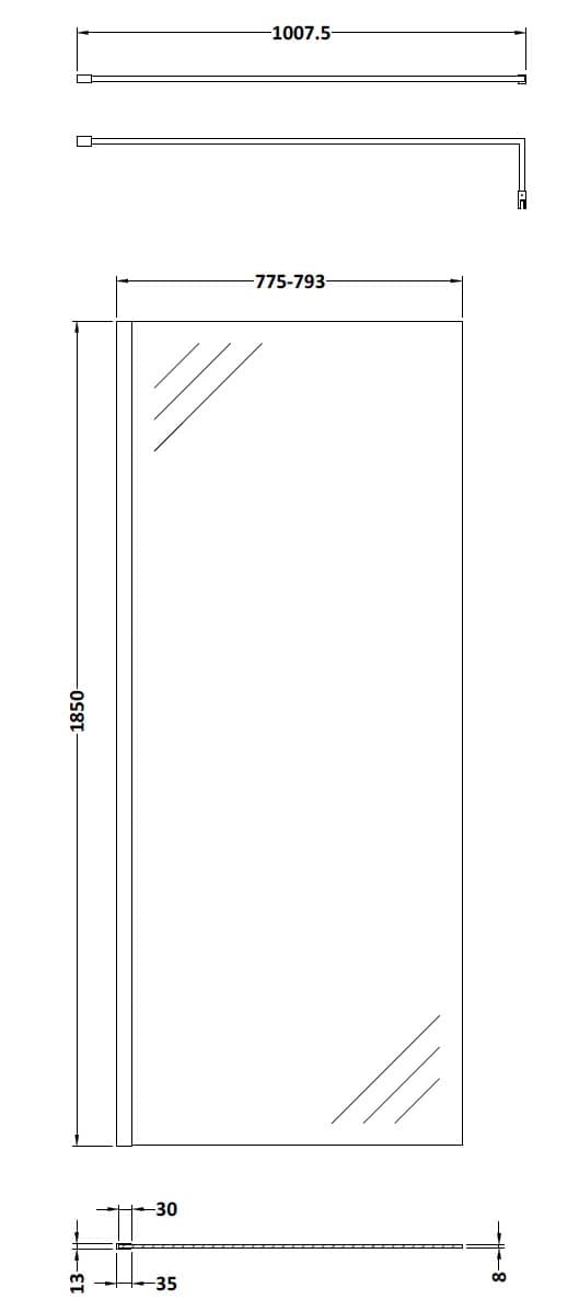 High-quality glass shower enclosure with precise dimensions for modern Bubly Bathrooms installations. Featuring a sleek, frameless design and double mirrors for an elegant bathroom upgrade.