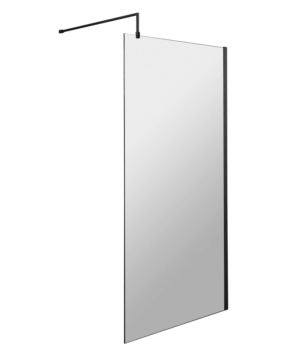 Clear glass shower screen with black metal frame, ideal for modern bathroom renovations and waterproofing.
