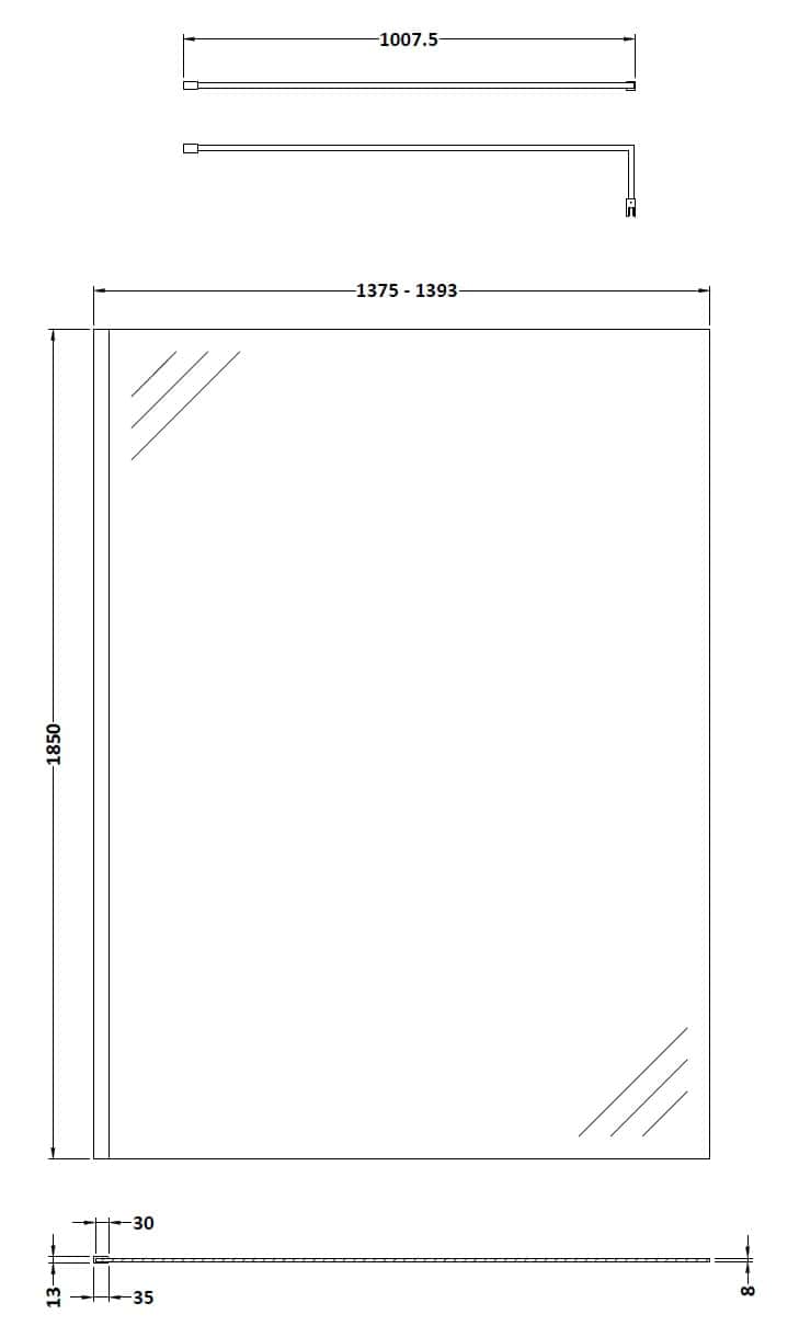Mirror with modern bathroom design, large size 1375-1393mm width and 1850mm height, perfect for enhancing bathroom space and lighting.