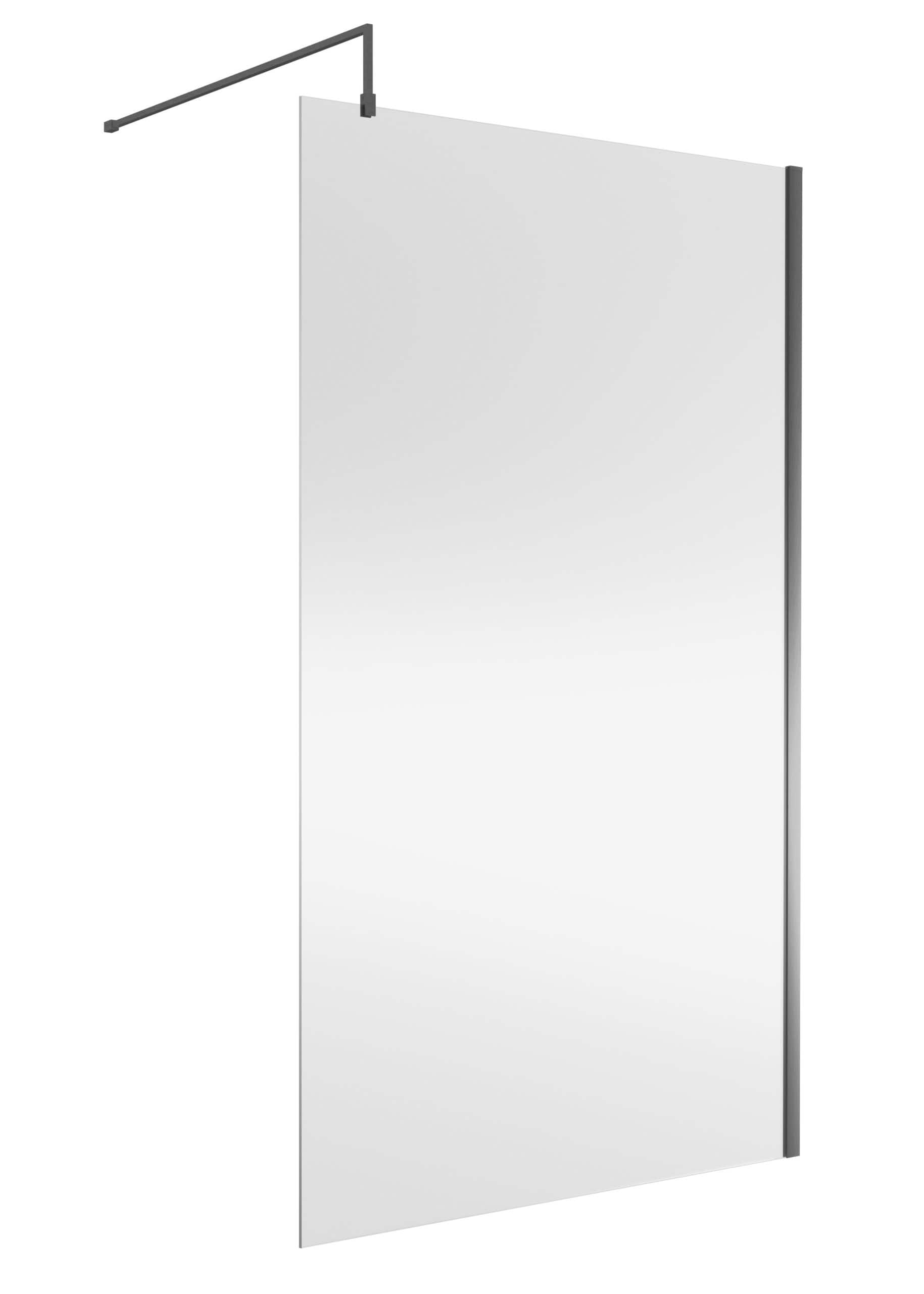 Sleek modern shower screen with black frame and minimalistic design, ideal for contemporary bathrooms, providing a stylish and functional solution for shower enclosure.