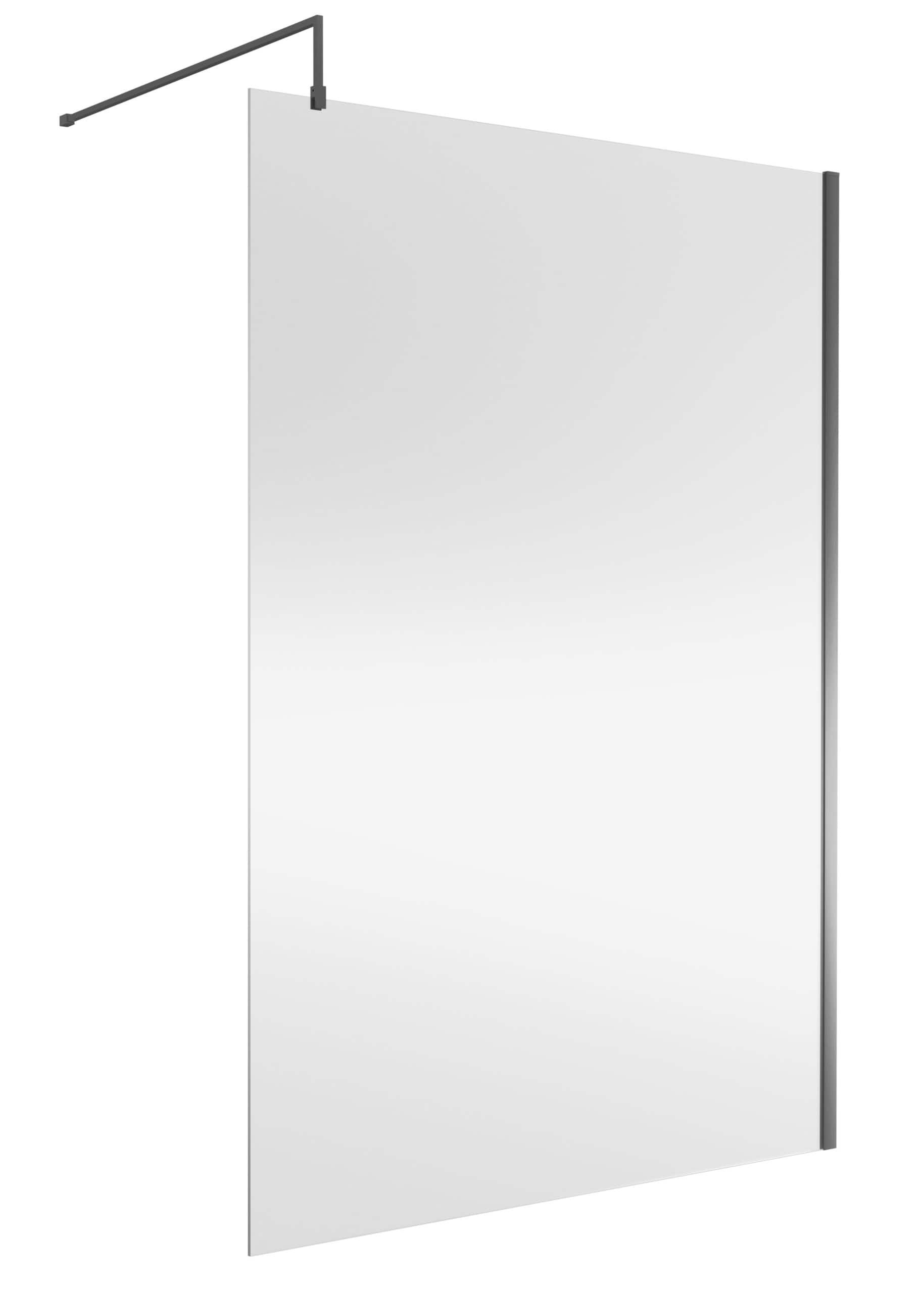Sleek modern shower screen with black hardware, perfect for contemporary bathroom designs. Made from durable, high-quality tempered glass to enhance your shower space.