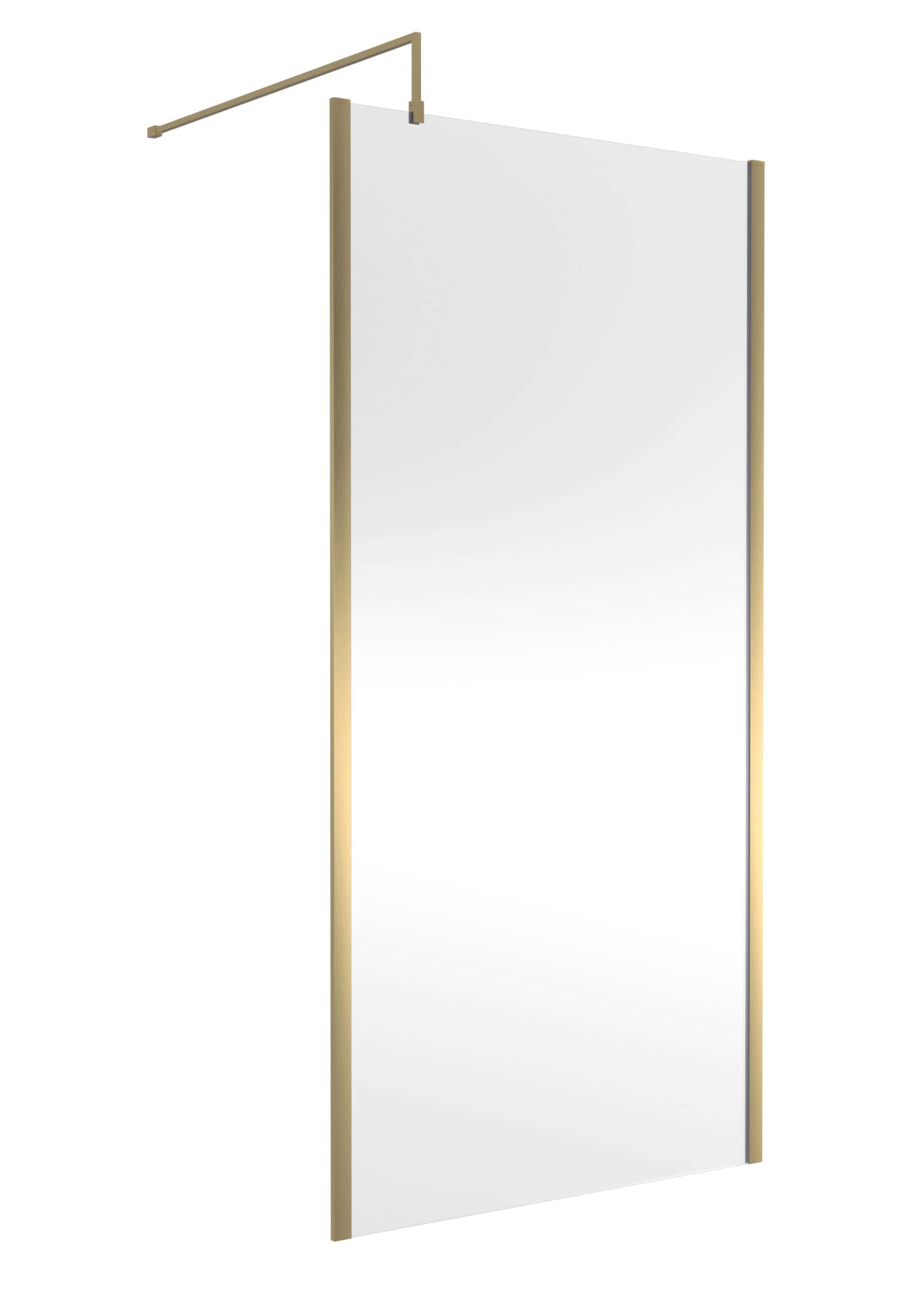 Sleek modern bathroom glass shower screen with wooden accents, ideal for contemporary bathroom designs and space-saving functionality.