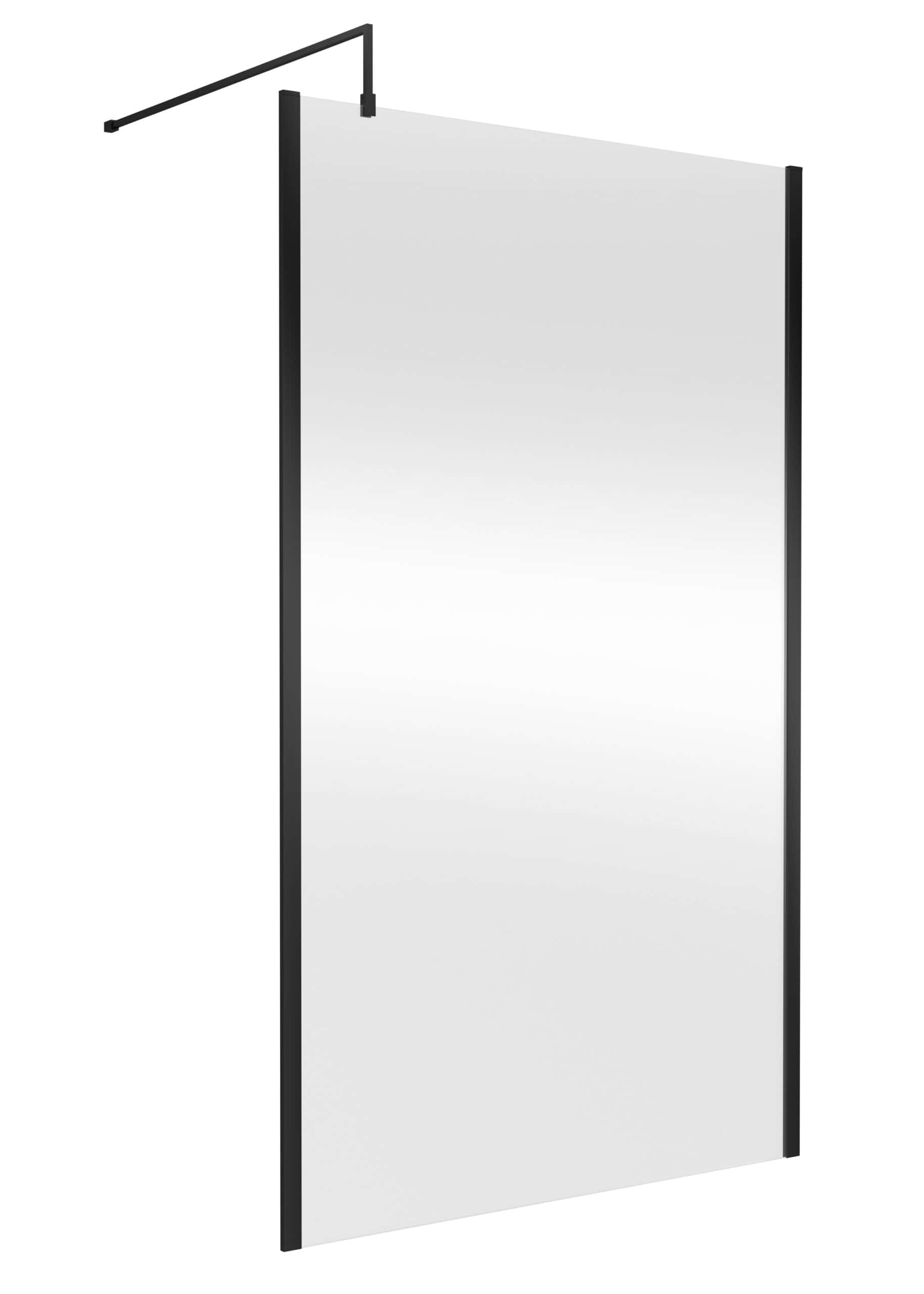Sleek black-framed shower screen with a minimalist design, perfect for modern bathroom renovations and waterproof shower enclosures.