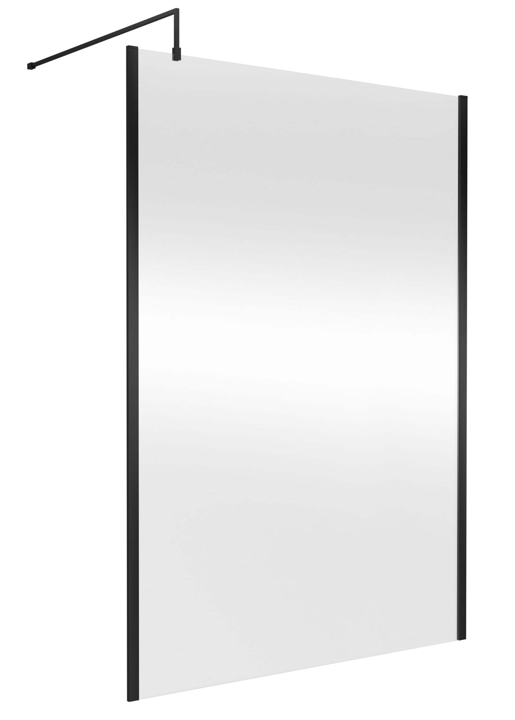 Sleek modern bathroom shower panel with black frame and clear glass, ideal for contemporary bubly.co.uk bathroom designs.