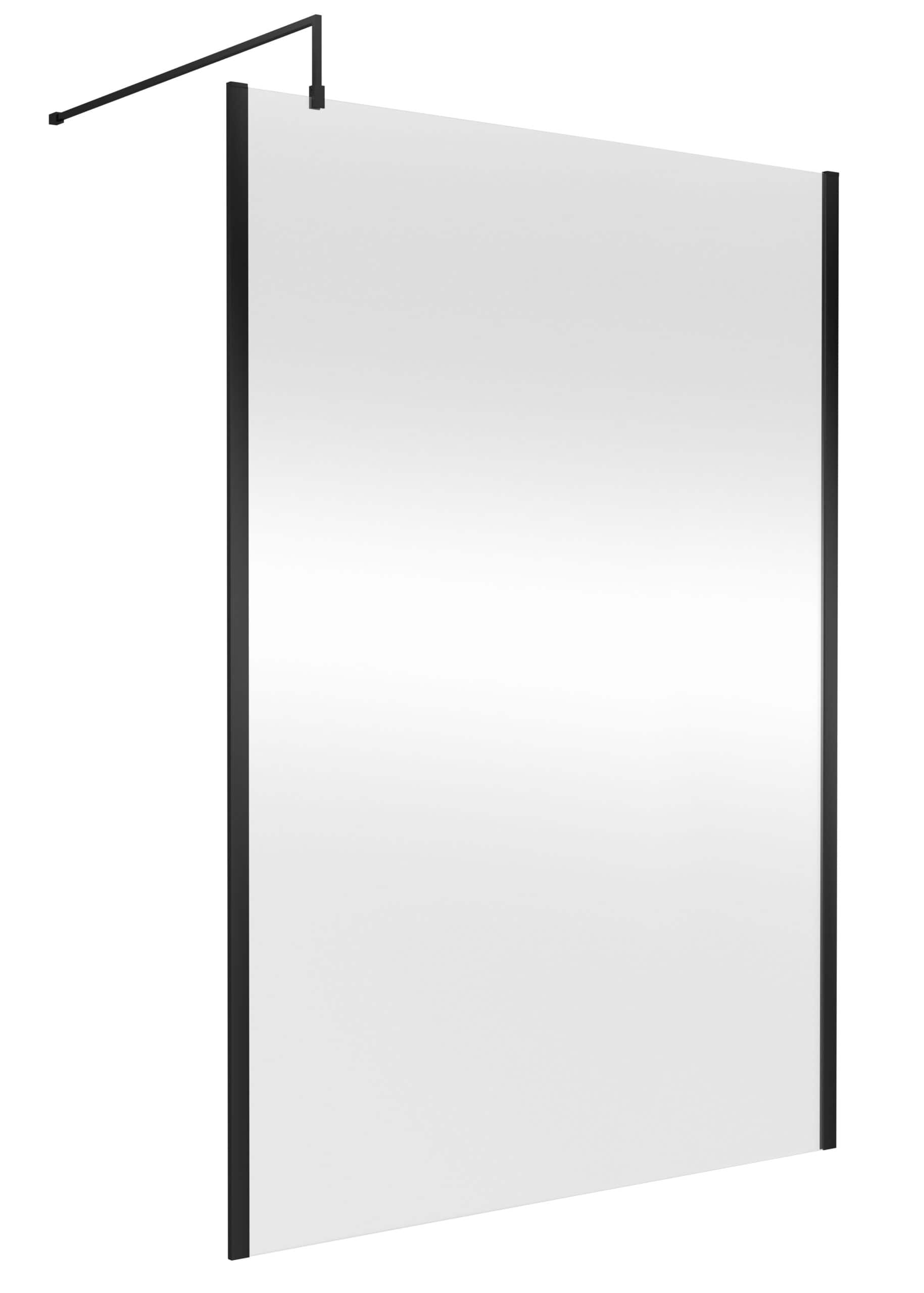 Sleek modern bathroom shower panel with black frame and clear glass, ideal for contemporary bubly.co.uk bathroom designs.