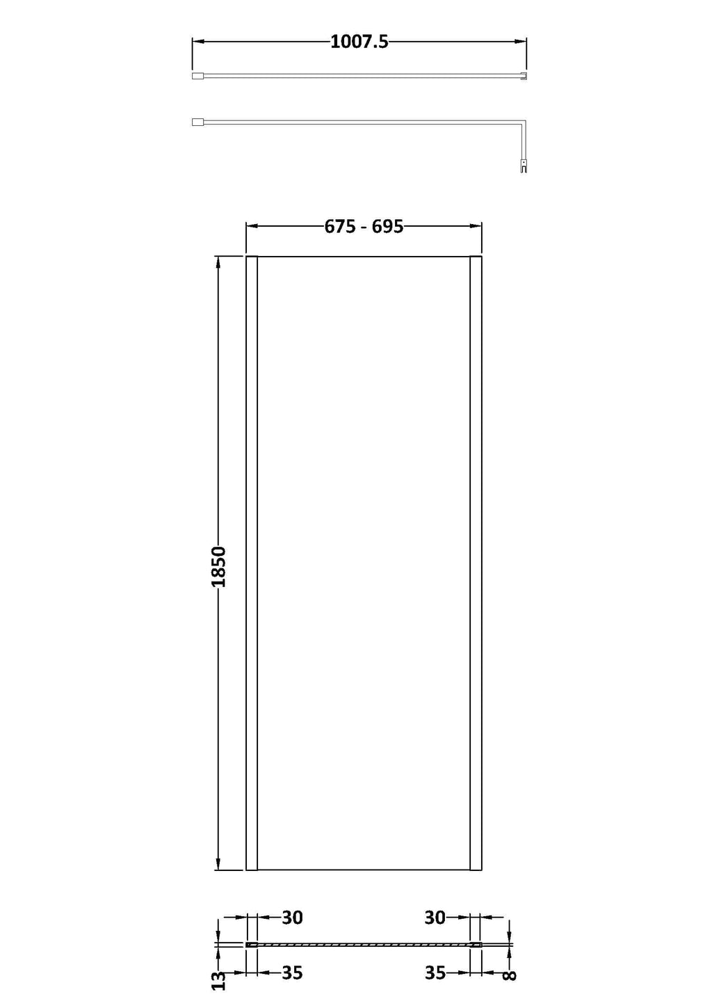 Contemporary glass shower enclosure with precise dimensions, perfect for modern bathrooms, featuring sleek design and durable materials from Bubly Bathrooms.