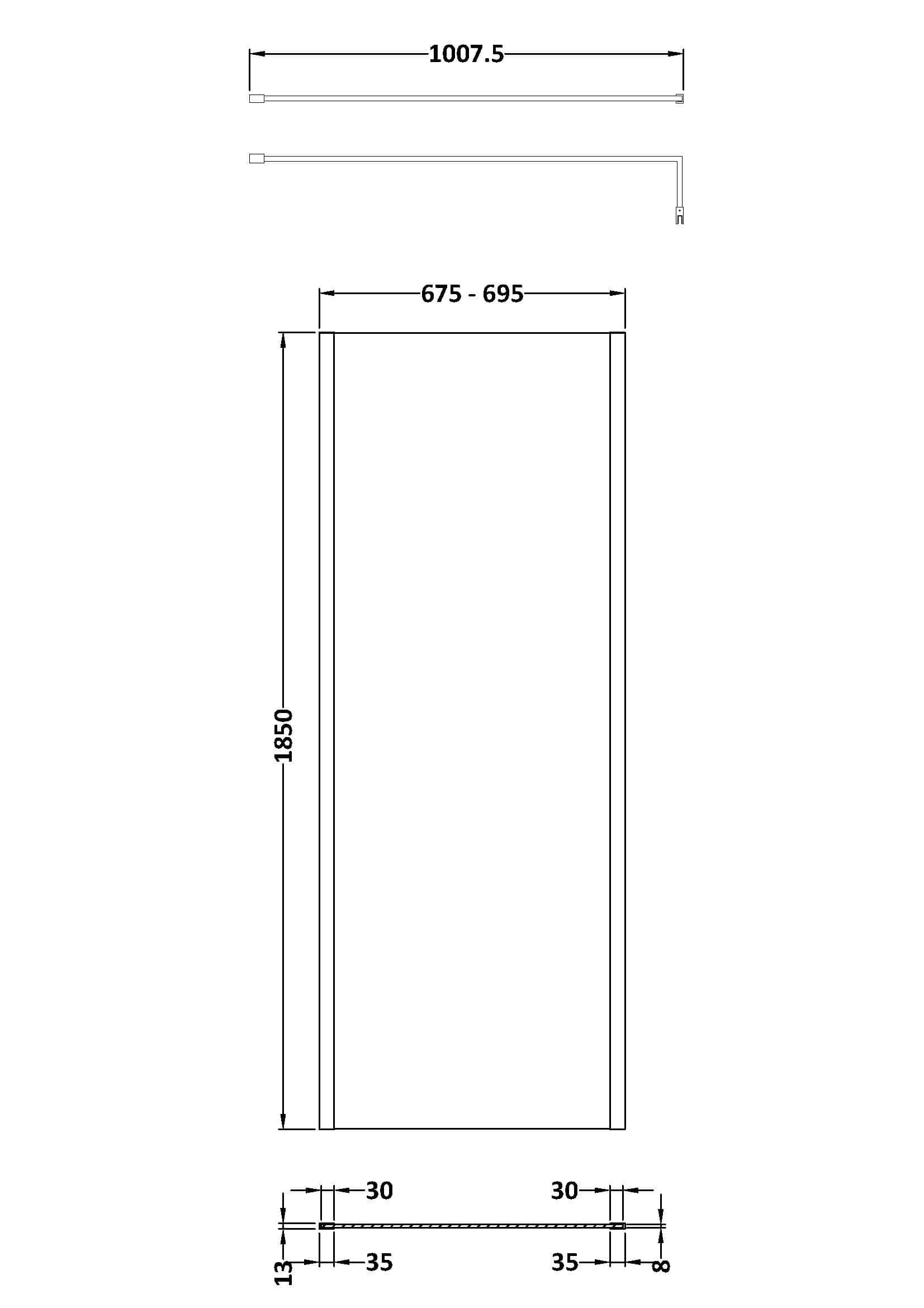 Contemporary glass shower enclosure with precise dimensions, perfect for modern bathrooms, featuring sleek design and durable materials from Bubly Bathrooms.