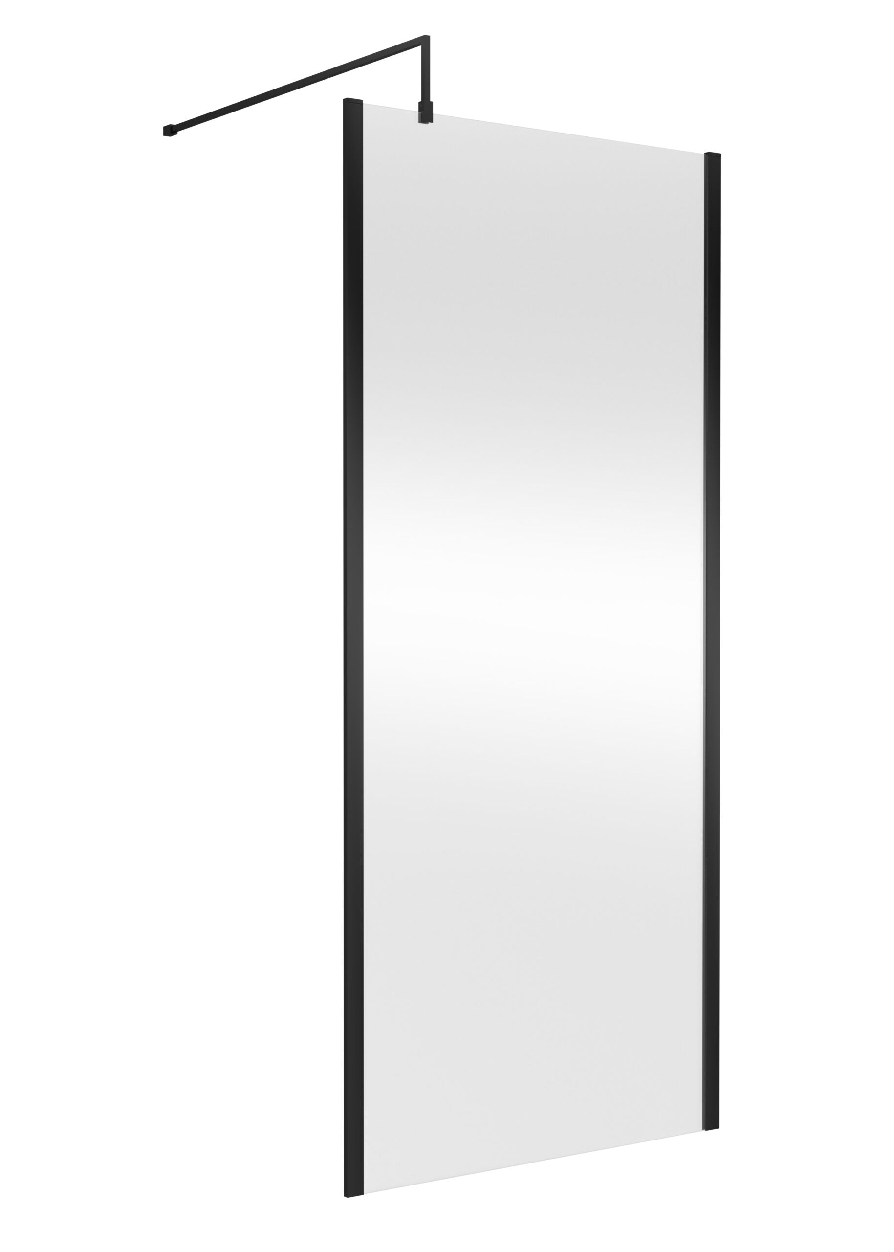 Sleek modern bathroom shower screen with black trim, ideal for stylish and functional bathroom renovation. Perfect for shower enclosures, combining minimalist design with durability.