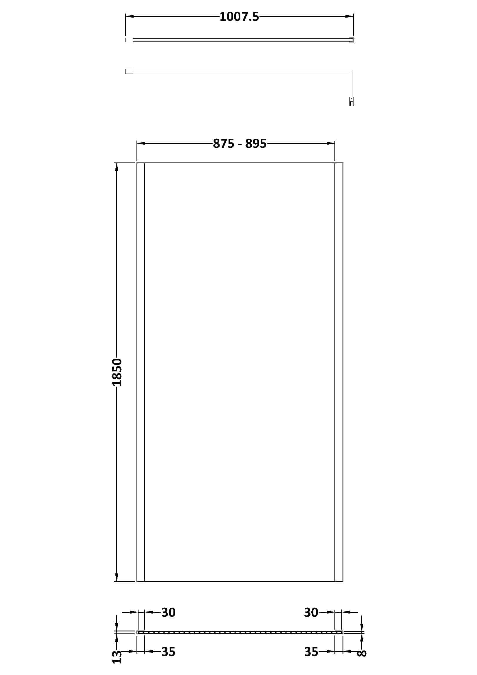 Sleek modern shower door design with detailed dimensions for bathroom renovation and fitting.