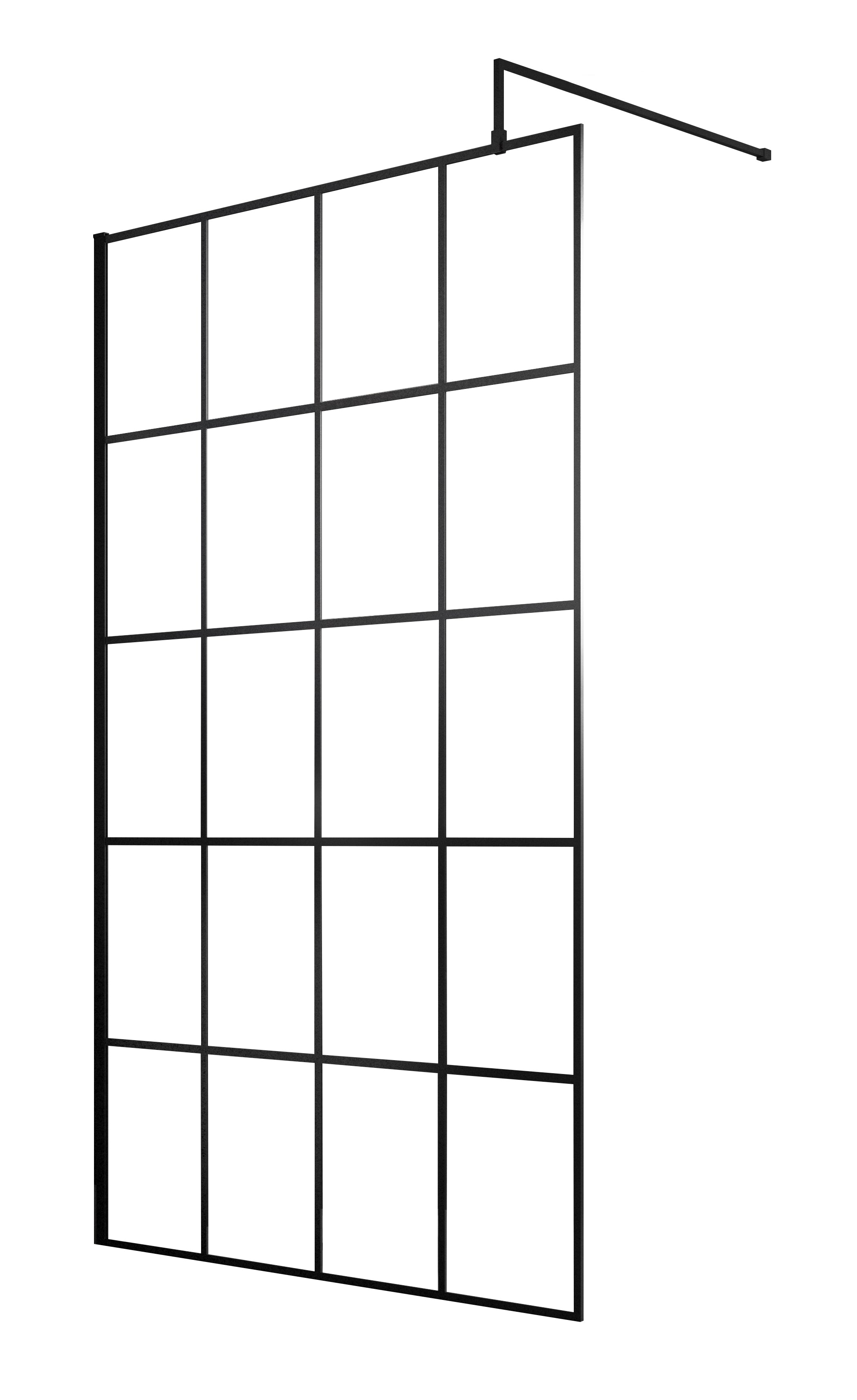 Modern black metal shower screen for contemporary bathroom designs. Durable, sleek, and easy to clean, ideal for stylish bathroom renovations and creating open, airy shower spaces.