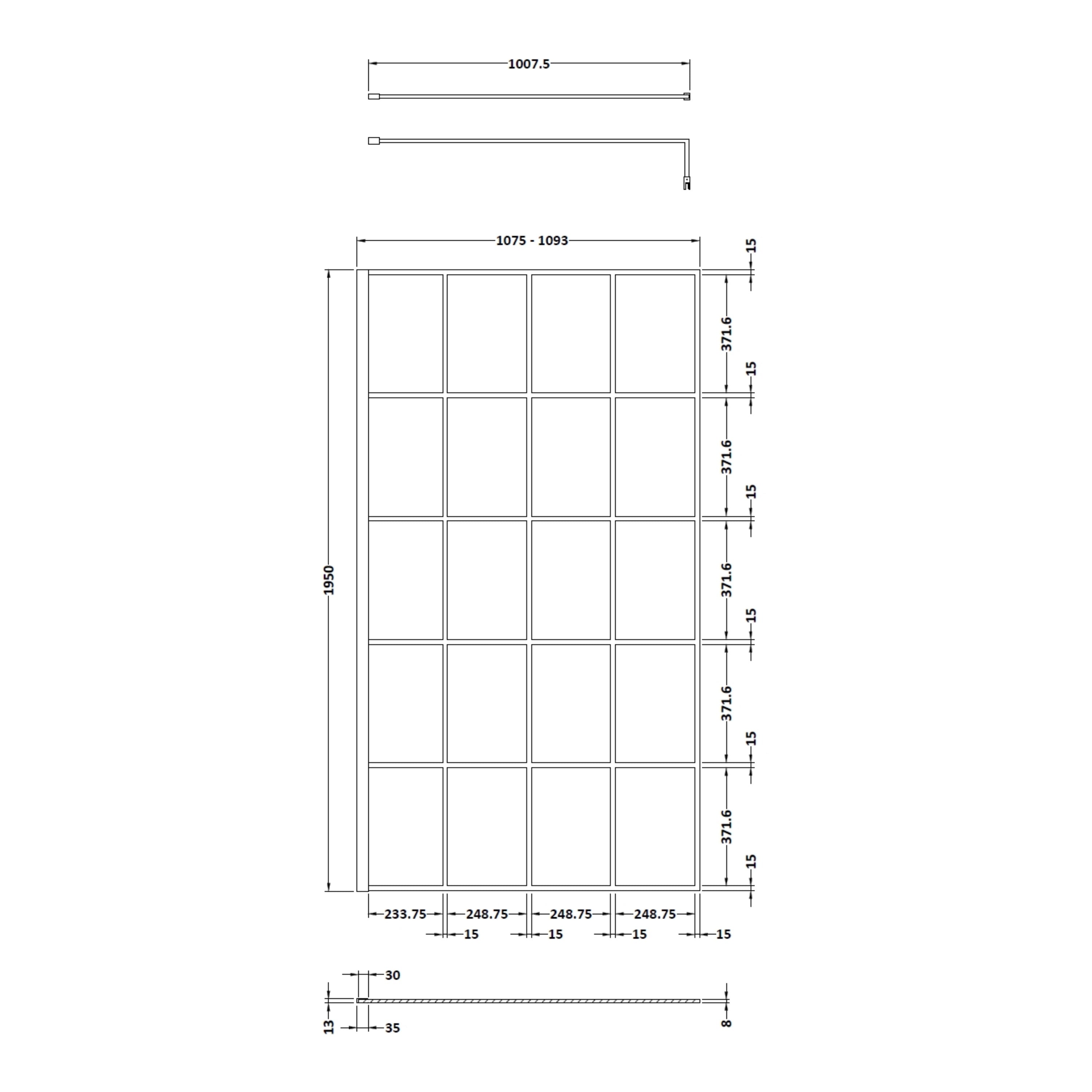 Sliding glass shower door design with detailed measurements for custom bathroom renovation. Ideal for modern bathroom enclosures and shower installations.