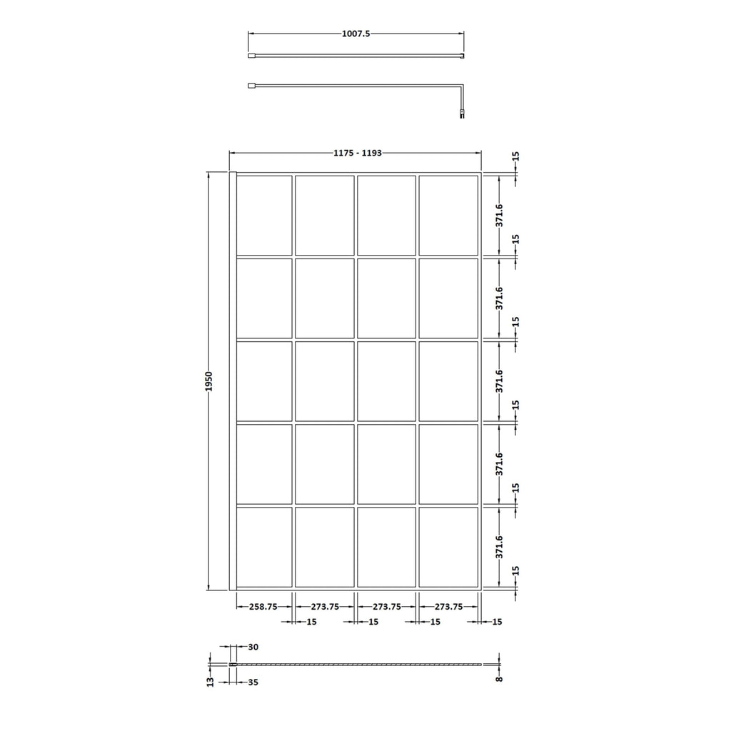 Elegant bathroom splashback glass panel with grid design, ideal for modern bathrooms, creating a sleek and stylish look in Bubly Bathrooms collections.