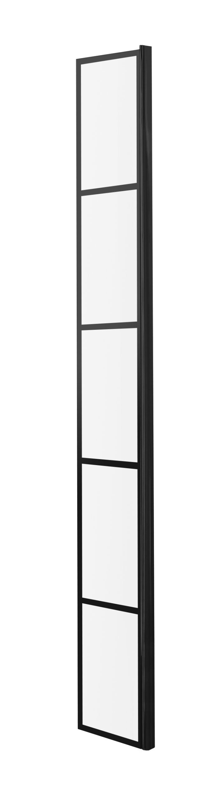 Slim black-framed shower screen with a modern minimal design for contemporary bathroom bathrooms. Ideal for enhancing the aesthetics of your shower enclosure with durable tempered glass.