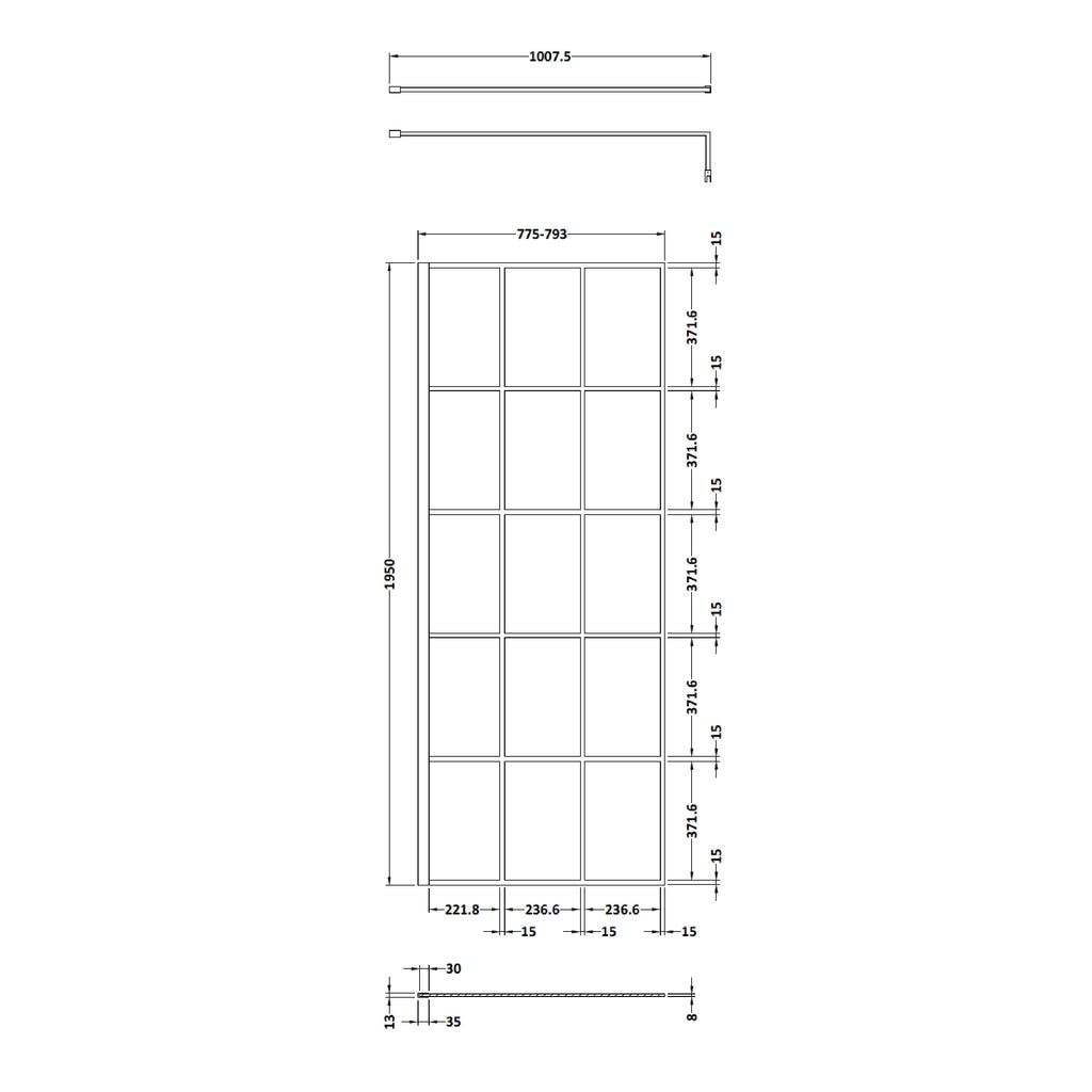 Stylish bathroom window with multiple panes, aluminium frame, and precise measurements for modern bathroom design. Perfect for enhancing natural light and ventilation.