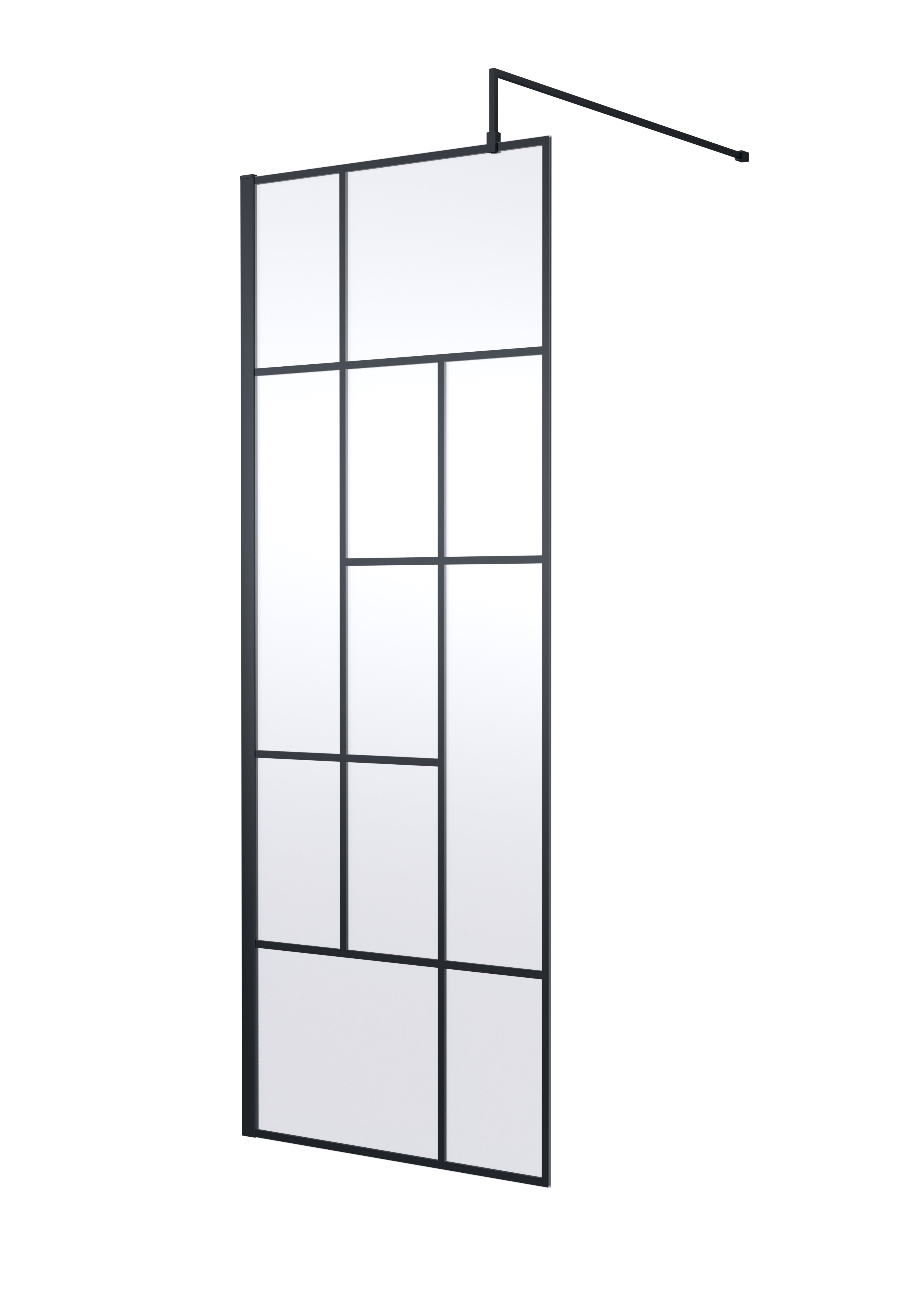 Modern black-framed bathroom mirror with multiple pane design, ideal for contemporary bathroom decor, large size enhances space and style.