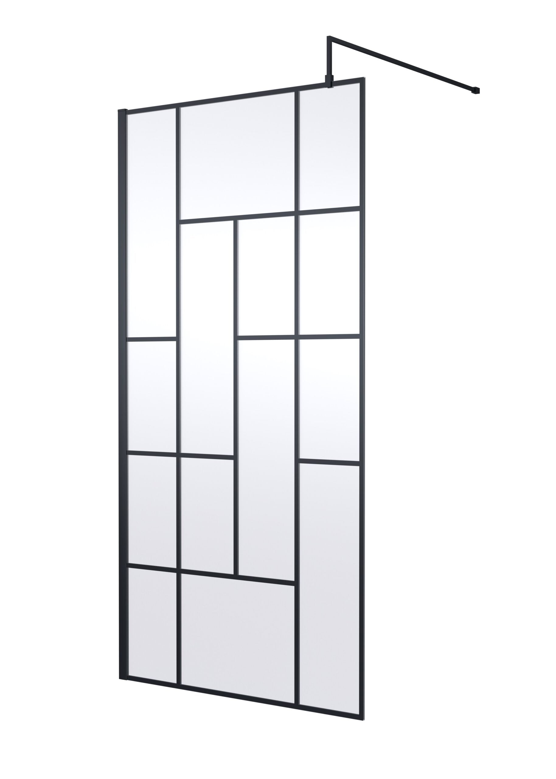 Modern framed shower screen with black metal finish, clear glass panels, perfect for contemporary bathroom remodels and shower enclosure setups.