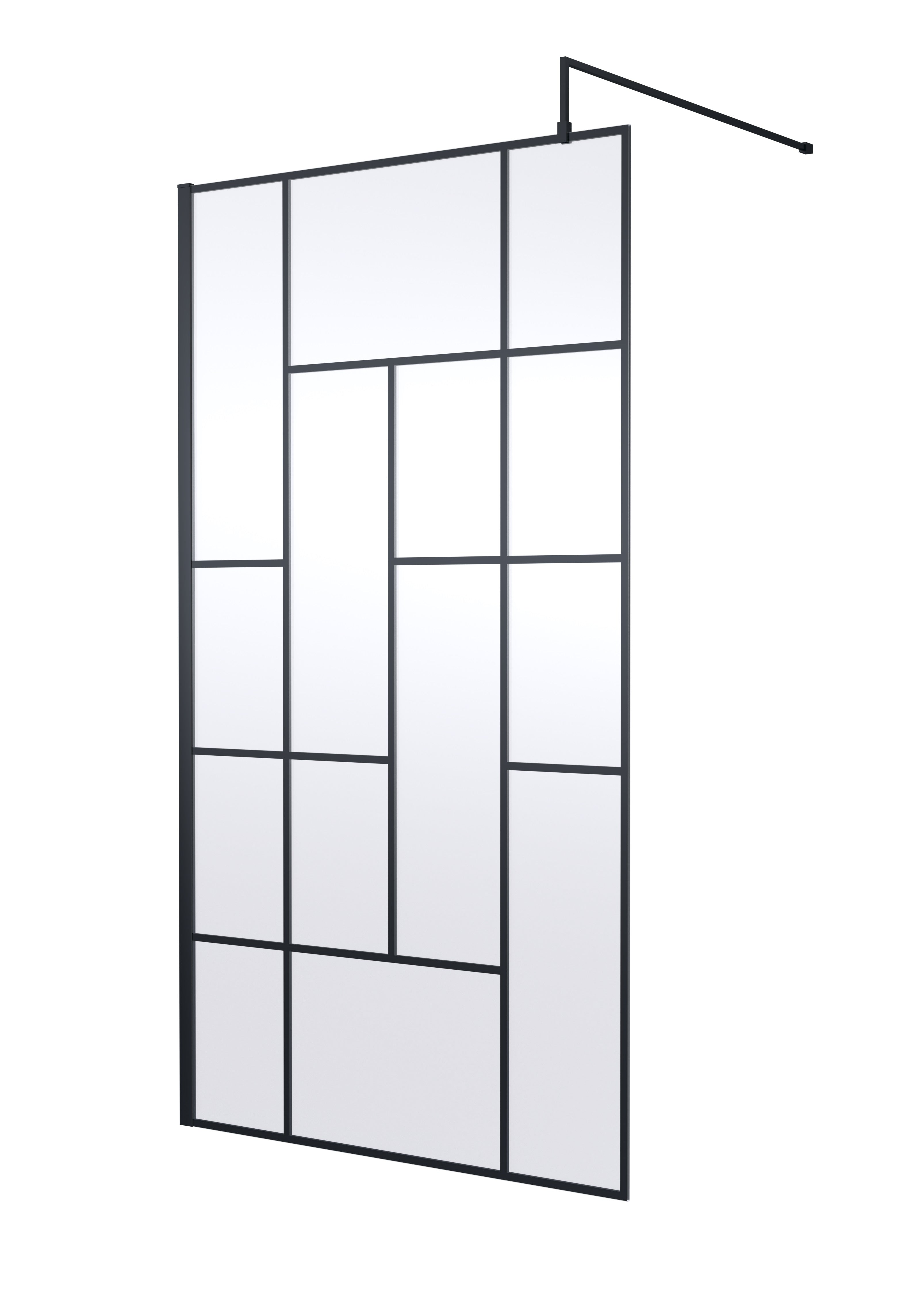 Stunning modern shower screen with black metal frame and clear glass panels, ideal for contemporary bathroom designs.