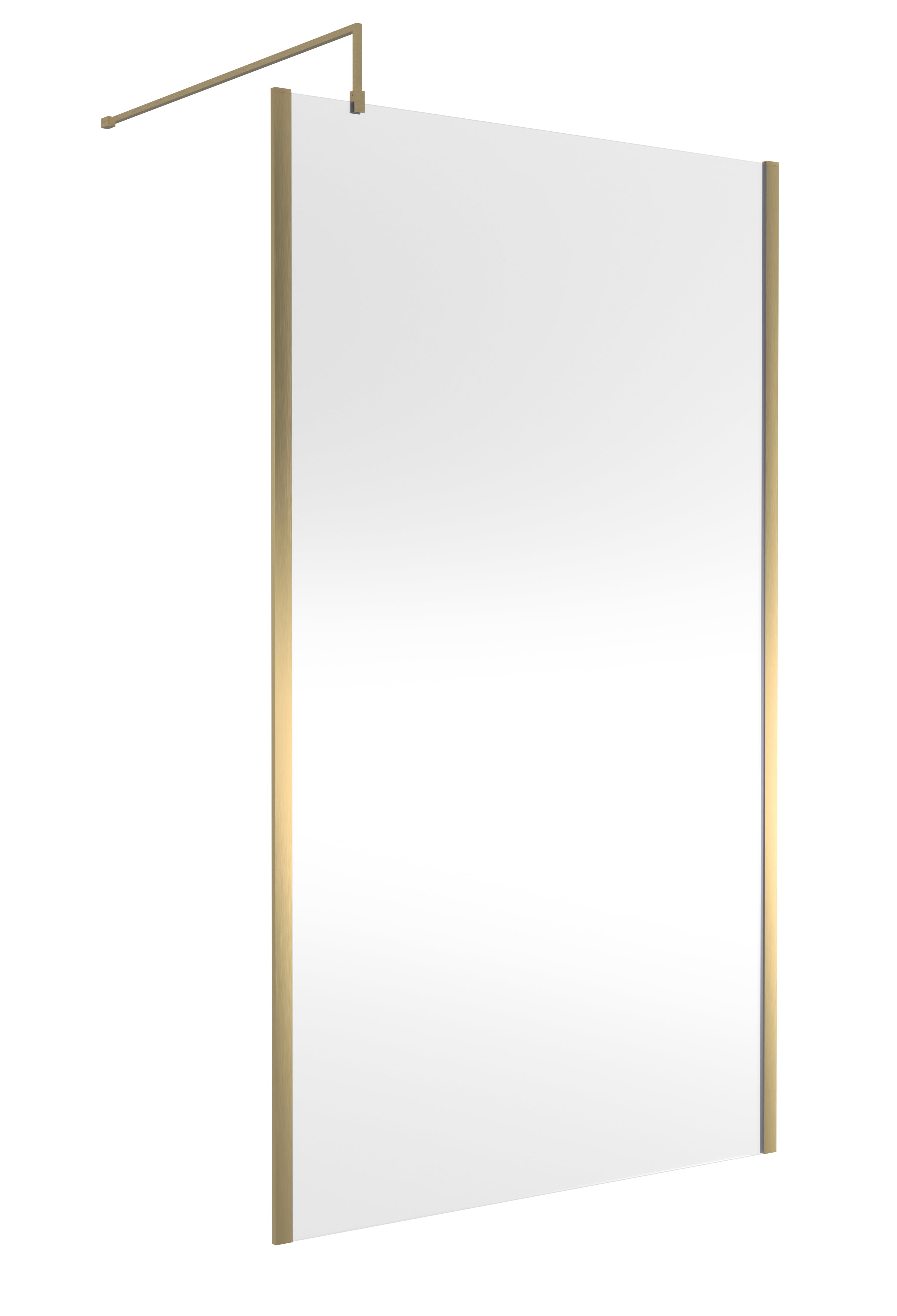Modern bathroom shower screen with gold trim – stylish and functional for luxurious Bubly bathrooms.