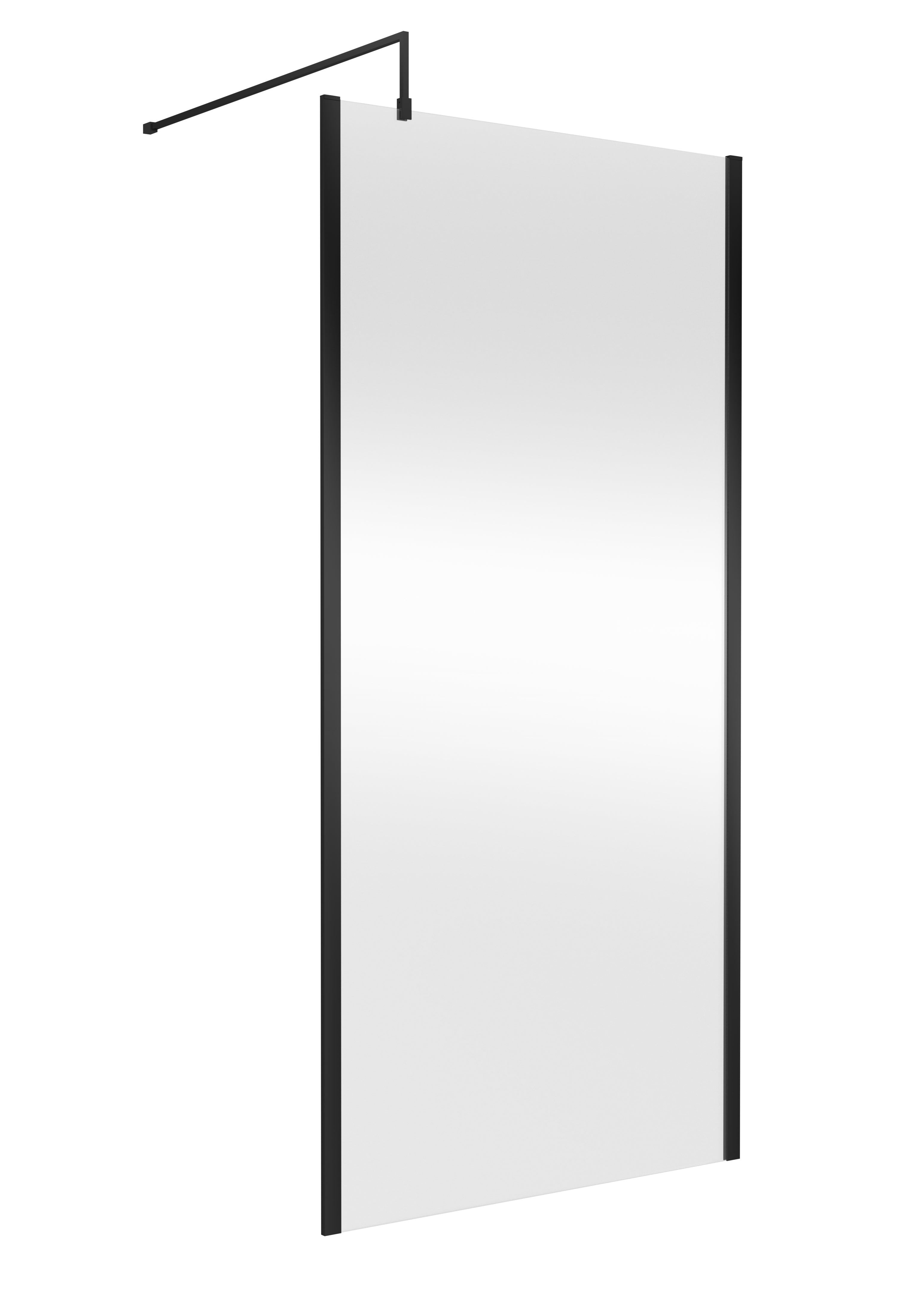 Sleek white bathroom shower screen with black trim and adjustable top rail, ideal for modern bathroom renovations and enhancing shower enclosure aesthetics.