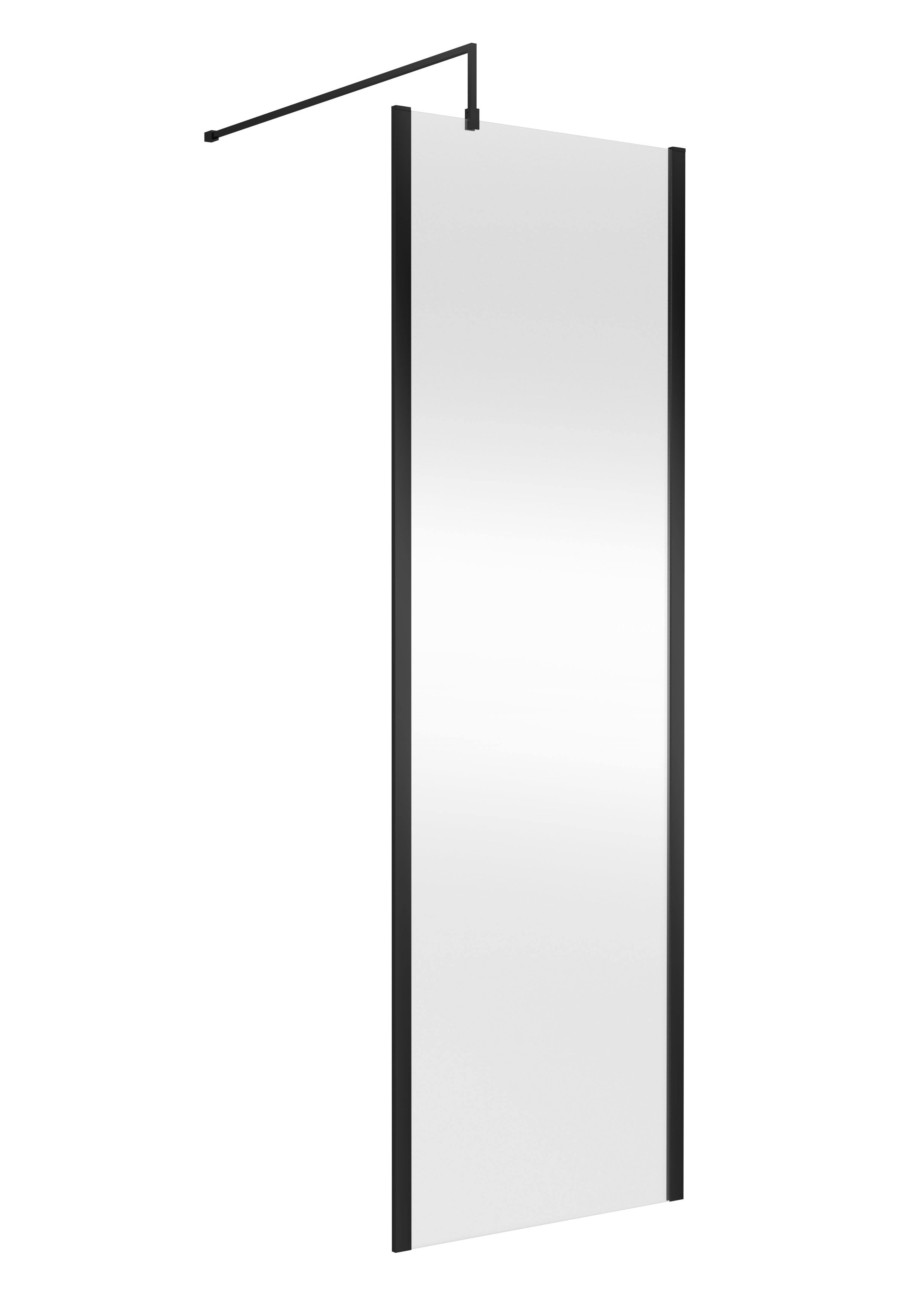 Contemporary black-framed glass shower screen for modern bathrooms, offering a sleek and stylish solution for elegant shower enclosures, perfect for Bubly Bathrooms installations.