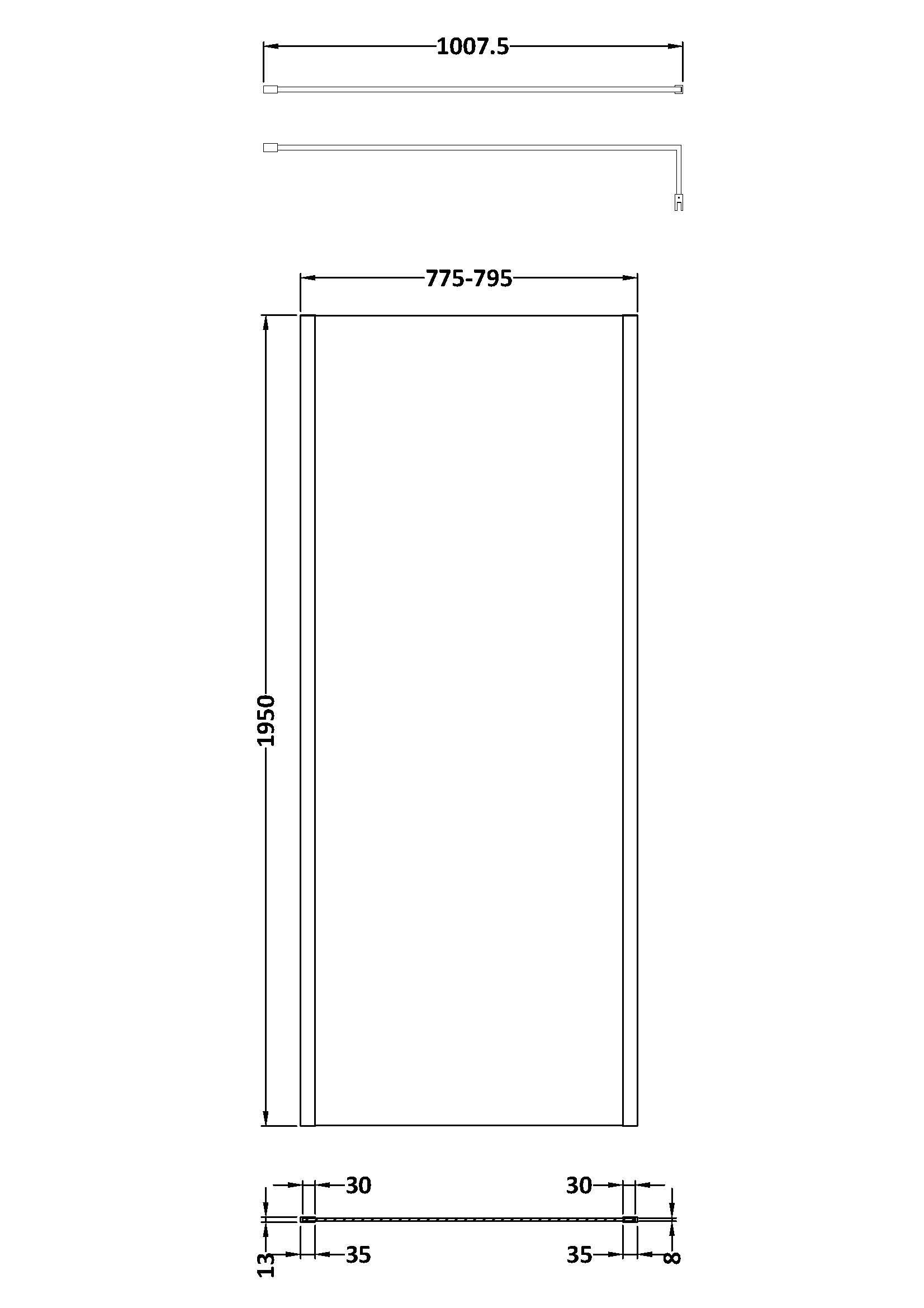 Aluminium framed glass shower screen with precise measurements for modern bathroom renovation. Designed by Bubly Bathrooms for sleek, functional shower enclosures.