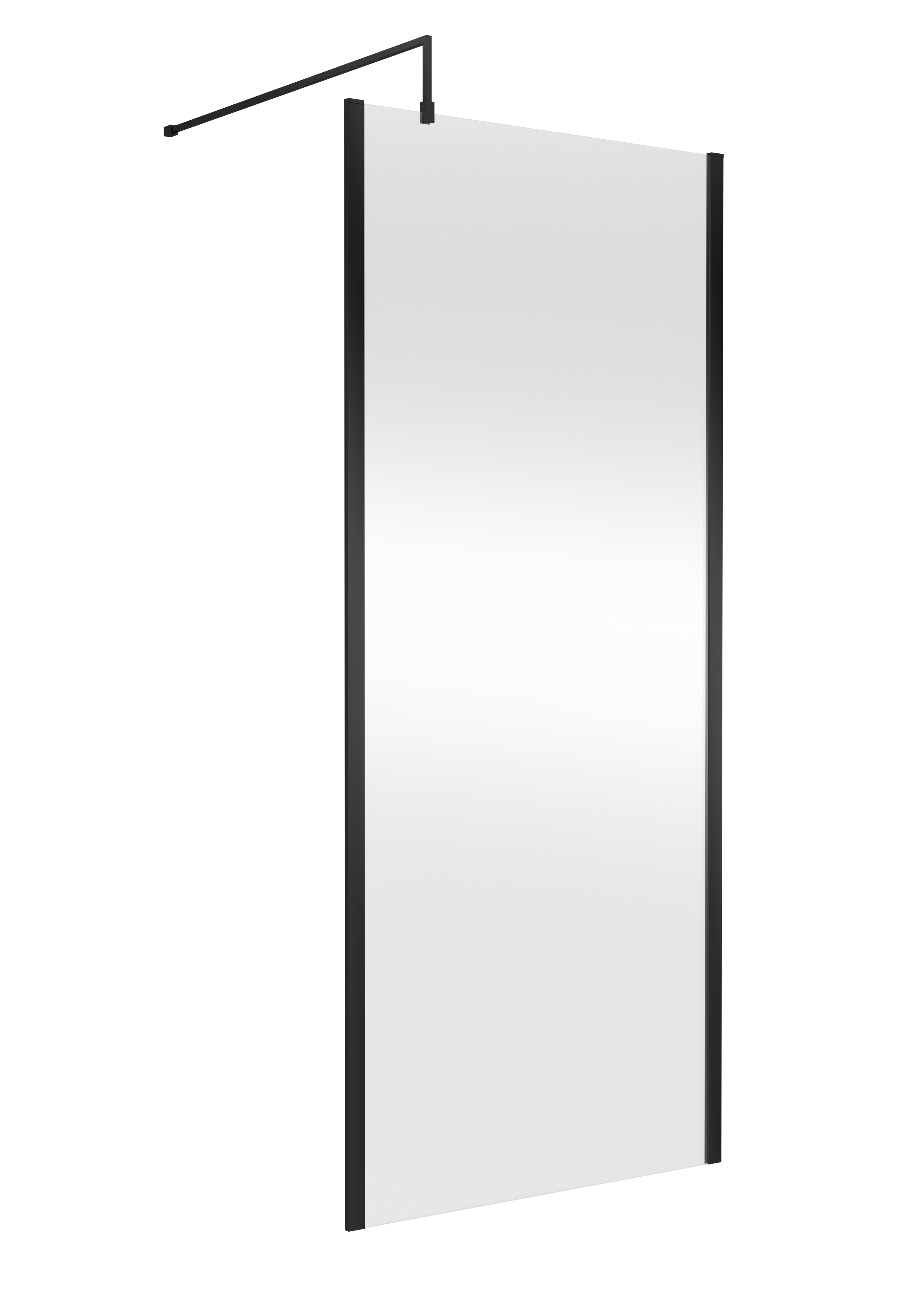 Sleek modern bathroom shower screen with black frame, ideal for contemporary bathroom designs and waterproof shower enclosures.