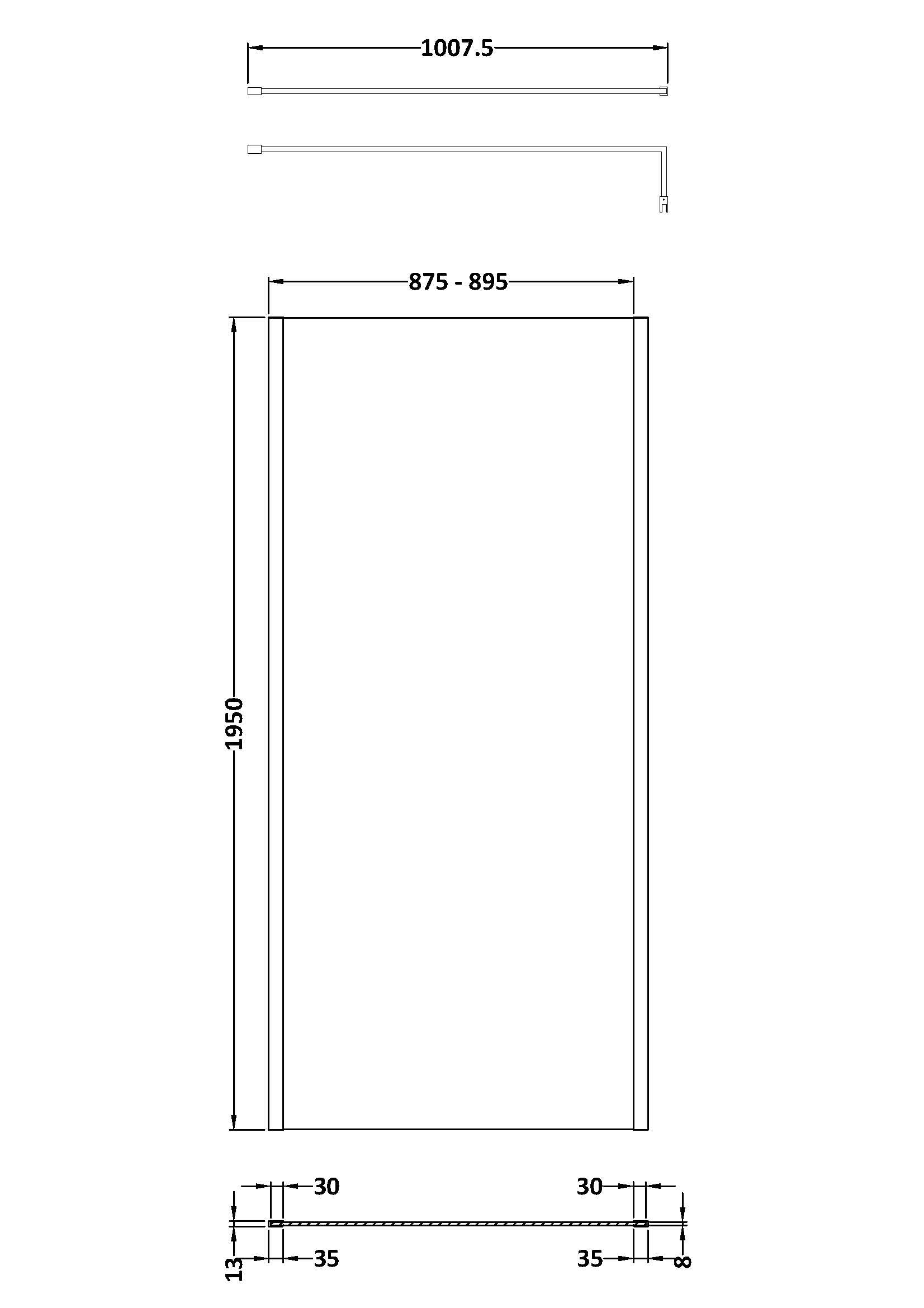 Aluminium framed bathroom shower door with precise measurements and sleek design, ideal for modern bathroom renovation projects.