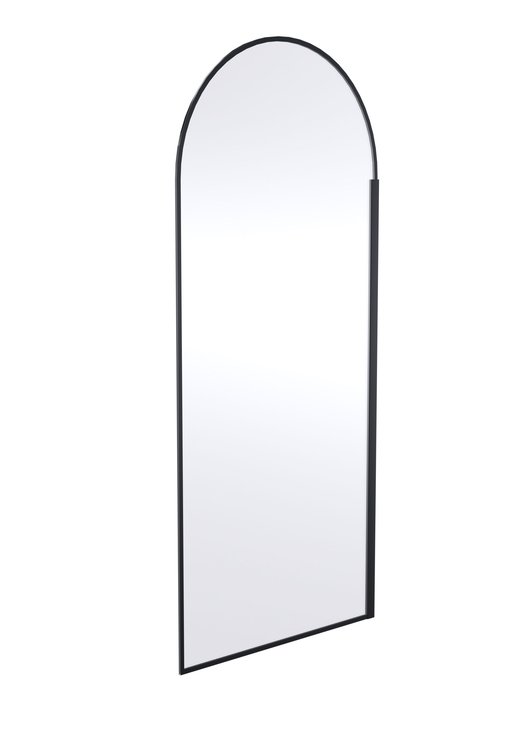 Mirror with a modern arched design, suitable for contemporary bathrooms, featuring a sleek black frame for stylish bathroom décor. Perfect for creating a spacious feel in your bathroom.