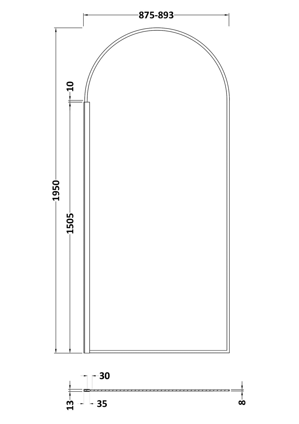 Stylish arched bathroom shower enclosure with glass design and precise dimensions for modern Bubly bathrooms. Perfect for enhancing your bathroom's aesthetic and functionality.