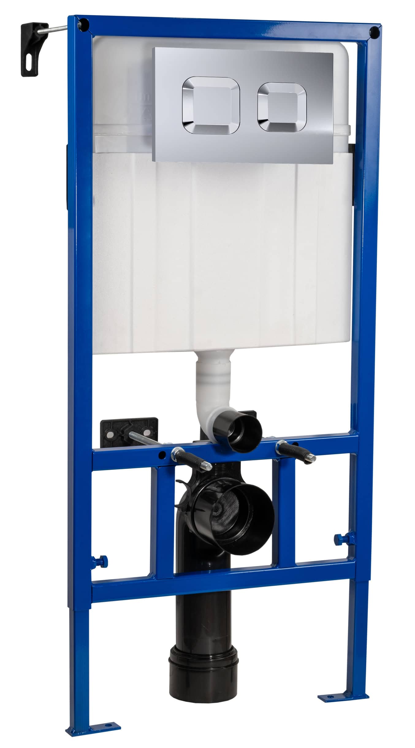 Tiled bathroom WC frame with concealed cistern and dual flush buttons, ideal for modern toilet installations.