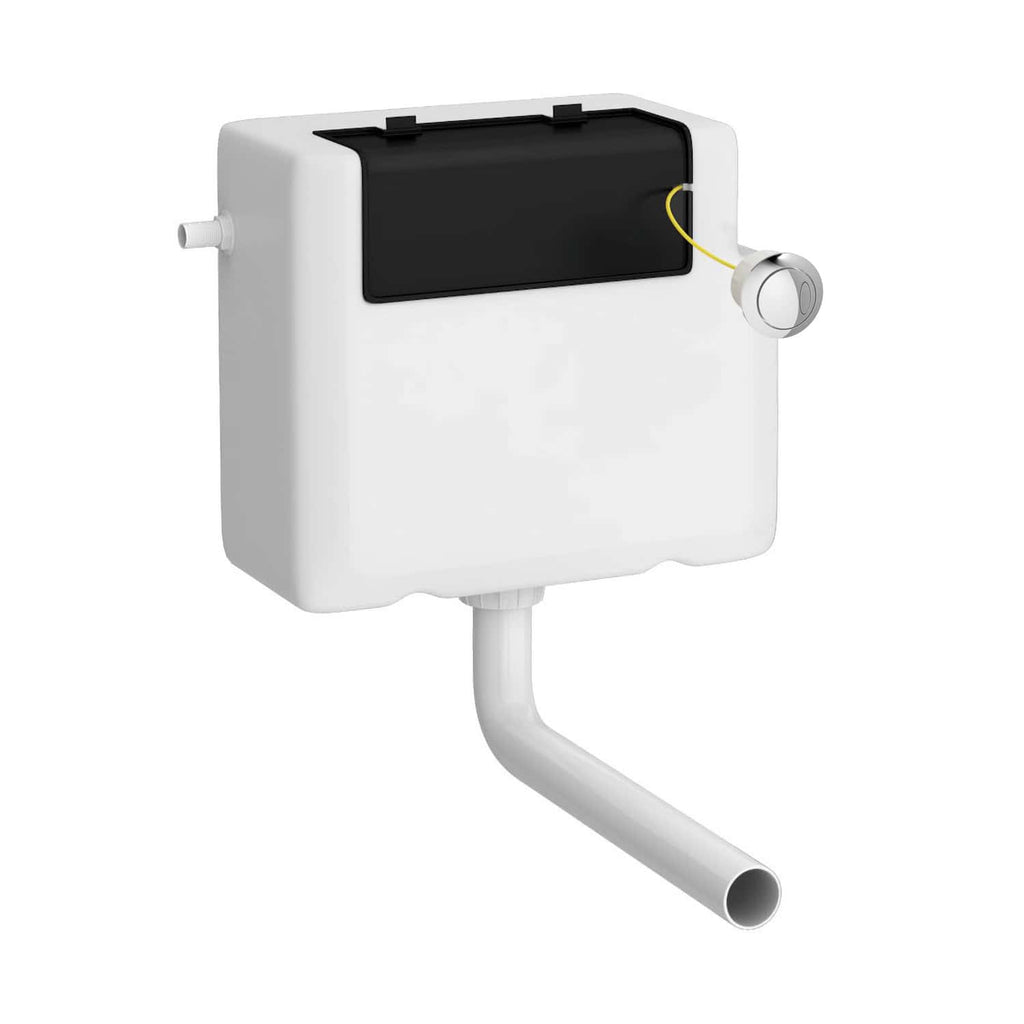 Quick-acting concealed dual-flush toilet cistern with manual flush valve, ideal for efficient bathroom plumbing and modern bathroom upgrades in UK homes.