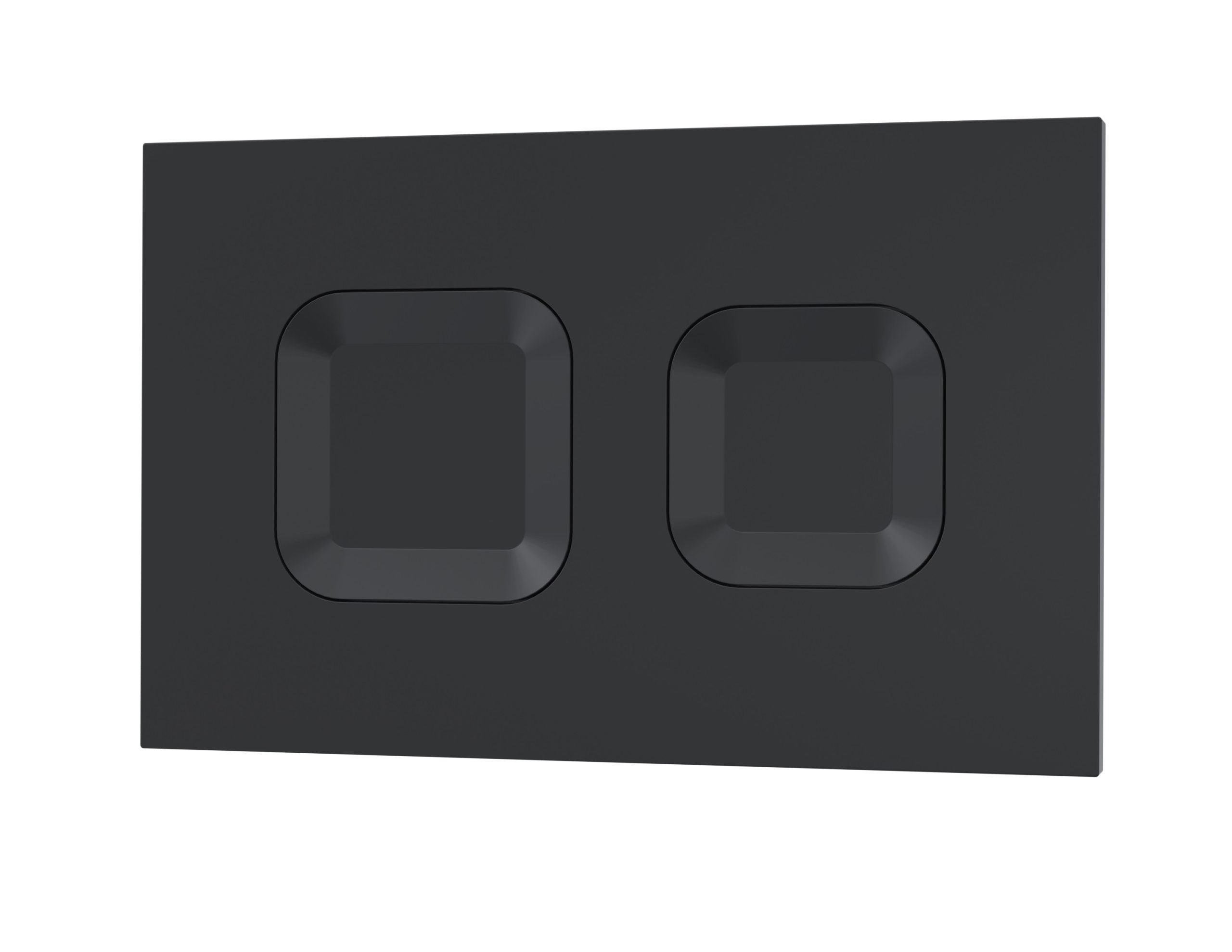 Sleek black dual flush toilet flush plate, modern bathroom accessory, easy-to-use water-saving switch, compatible with contemporary Bubly Bathrooms fixtures.