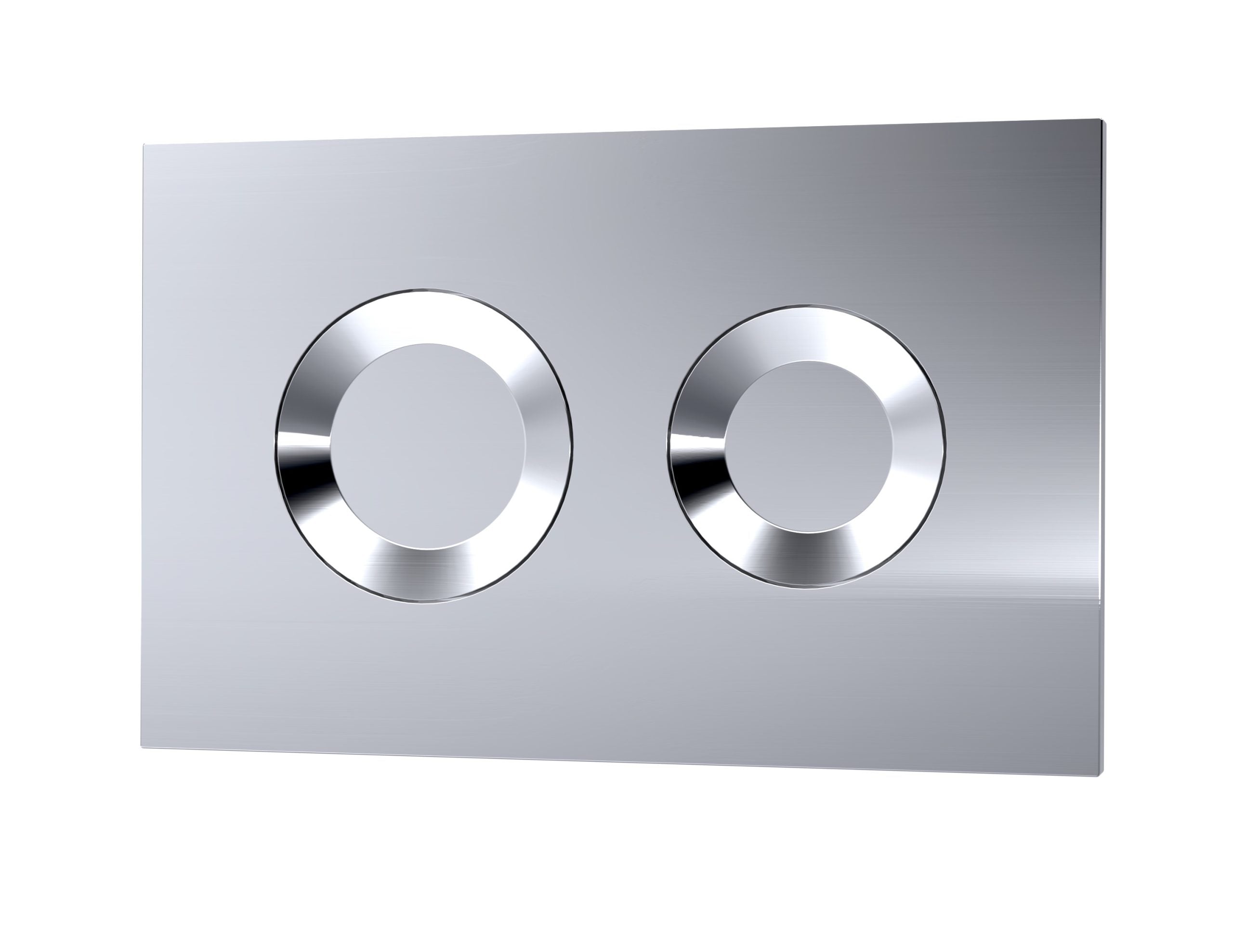 Shiny stainless steel dual flush toilet flush panel for modern bathroom design. Durable, sleek, and easy to install, ideal for water-saving toilet systems in contemporary bathrooms.