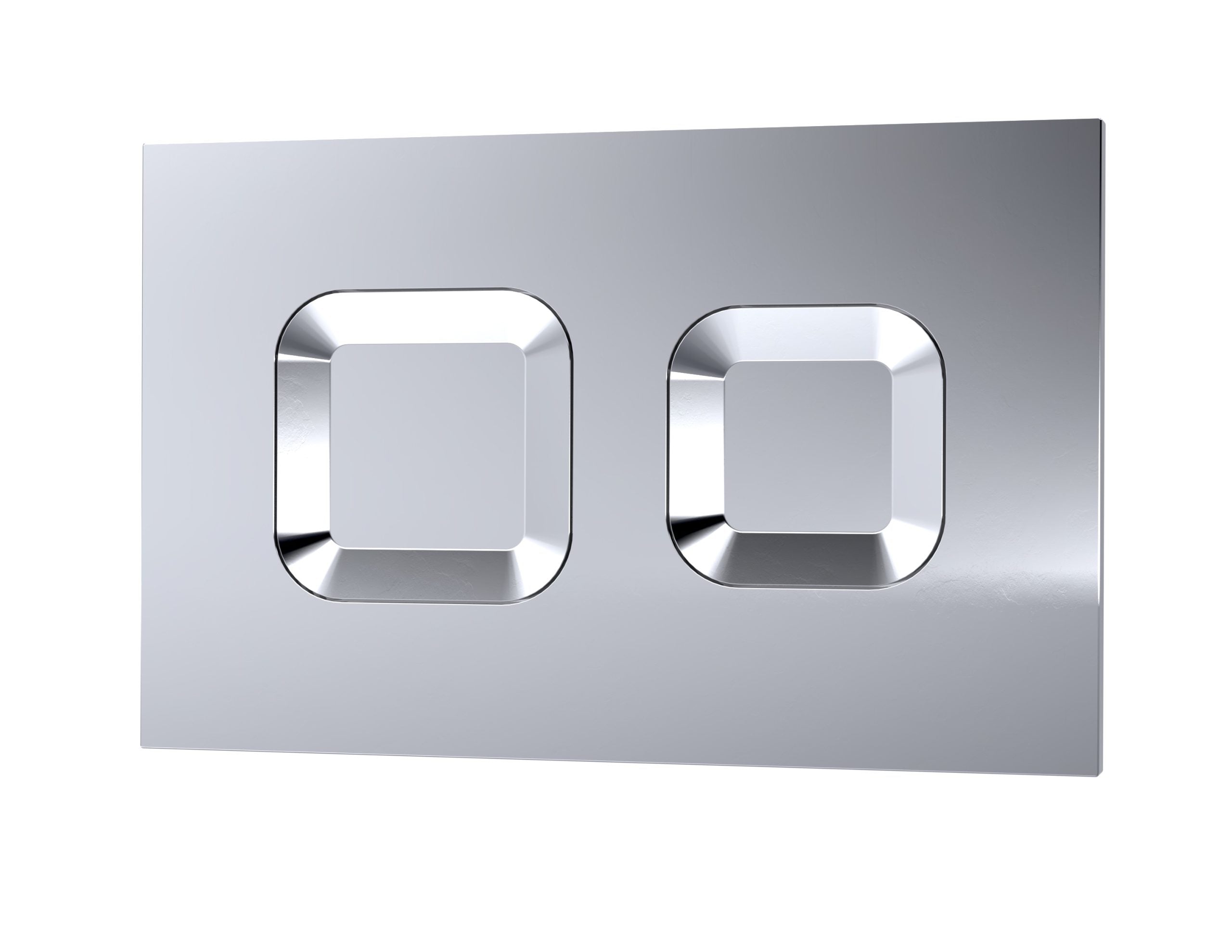 Sleek chrome double flush toilet flush plate for modern bathrooms.