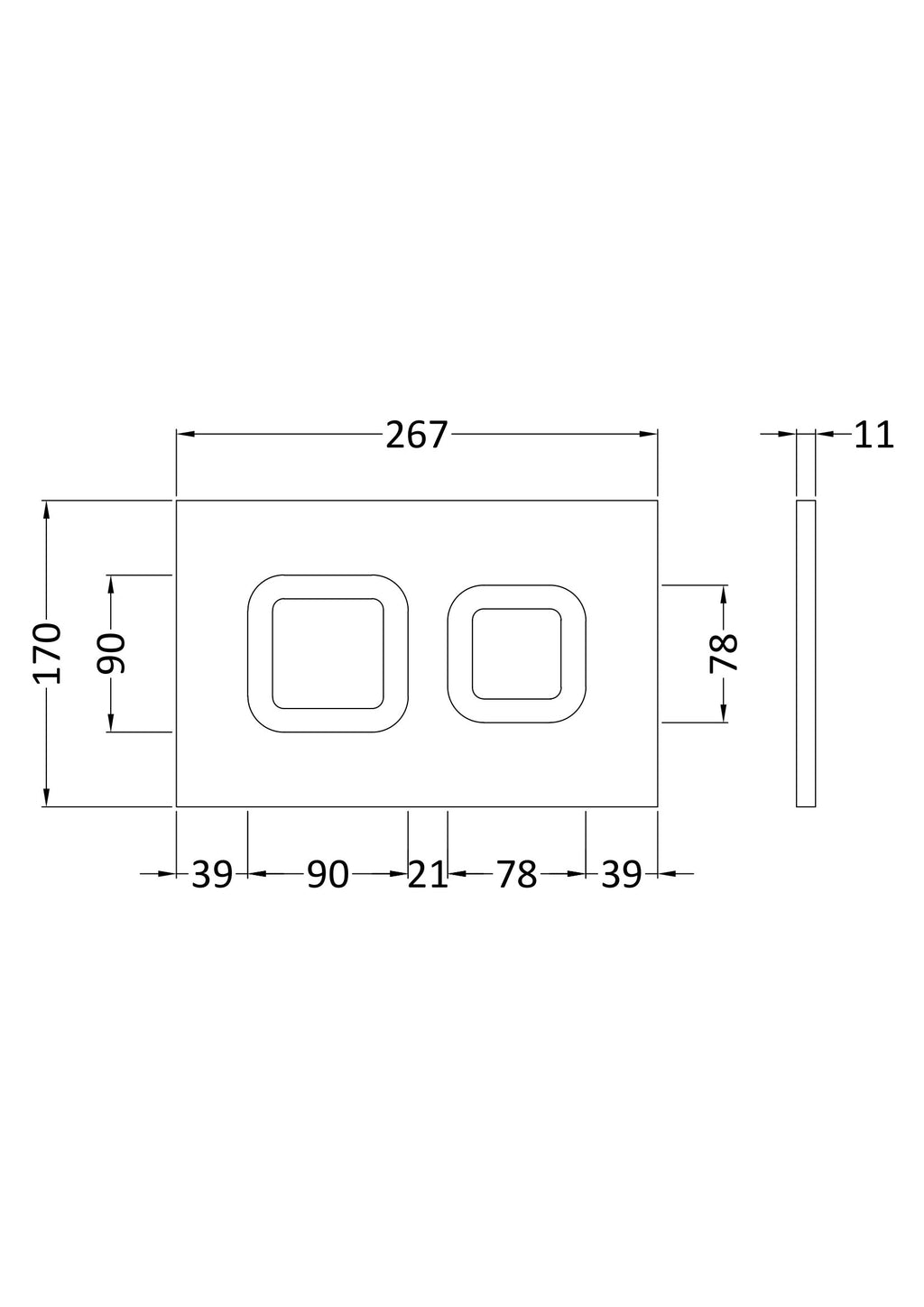 High-quality modern bathroom dual switch layout with precise measurements, perfect for bathroom remodels and installations. Designed for safety and stylish functionality.