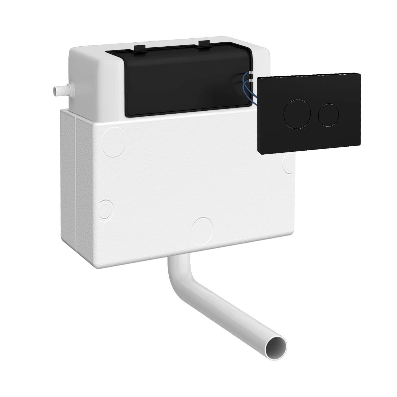 Clean modern toilet cistern with dual flush mechanism and overflows, ideal for efficient bathroom water saving solutions.