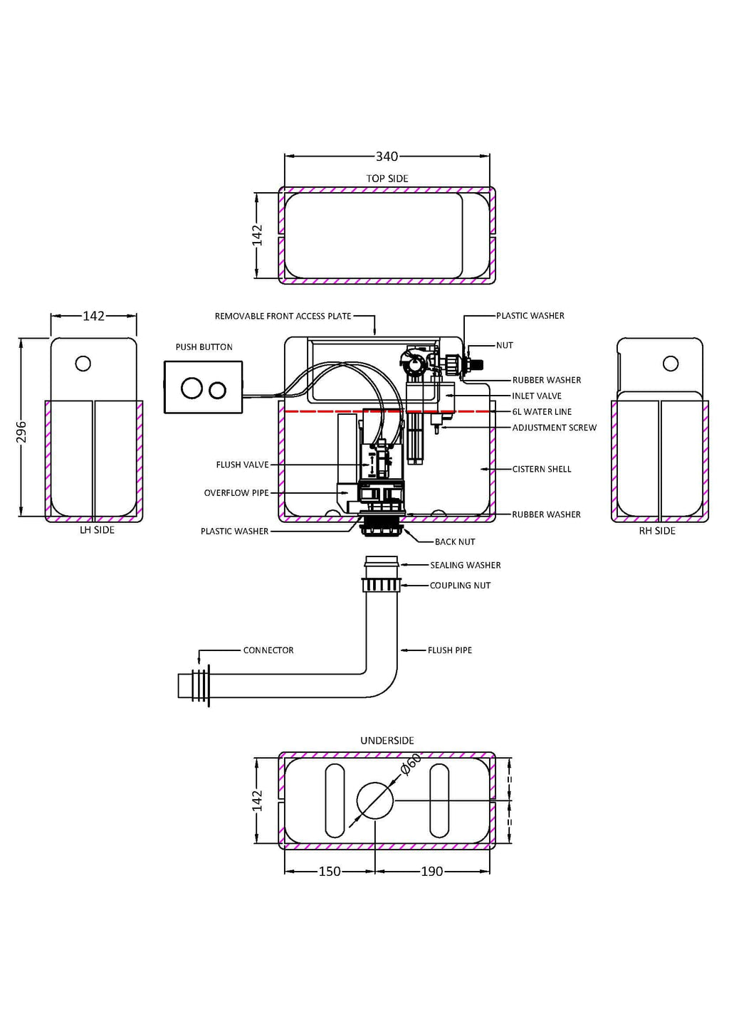 High-quality bathroom plumbing diagram for Bubly Bathrooms, showcasing detailed installation and plumbing components for customised bathroom solutions.