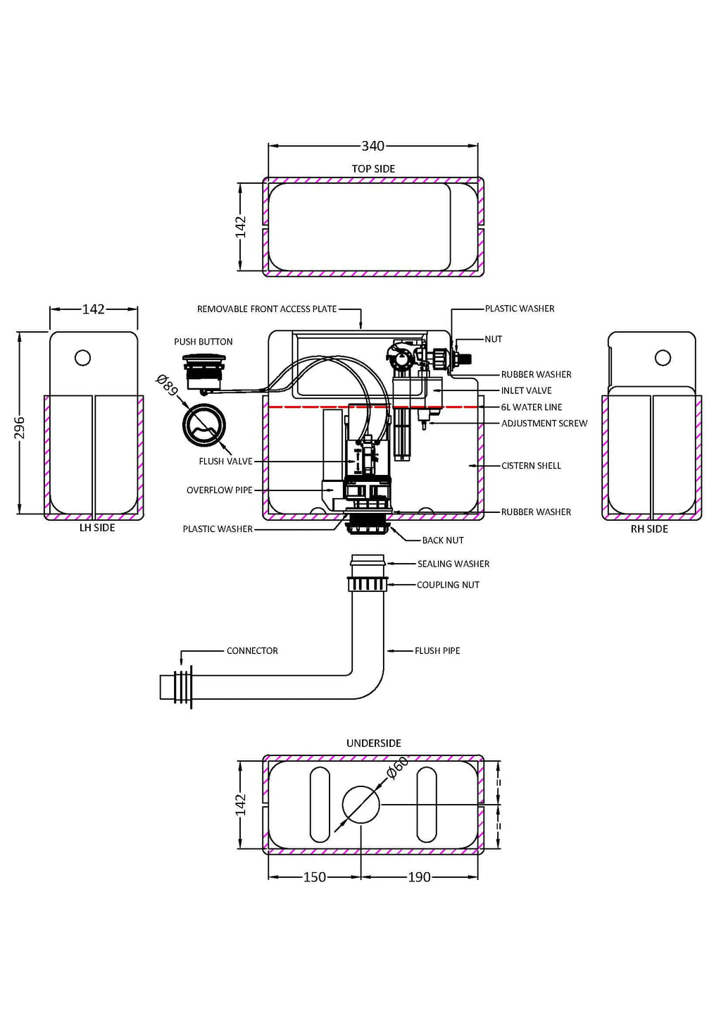 High-quality Bubly bathroom plumbing schematic showing detailed measurements and components for reliable bathroom installations. Ideal for bathroom renovation or repair projects.