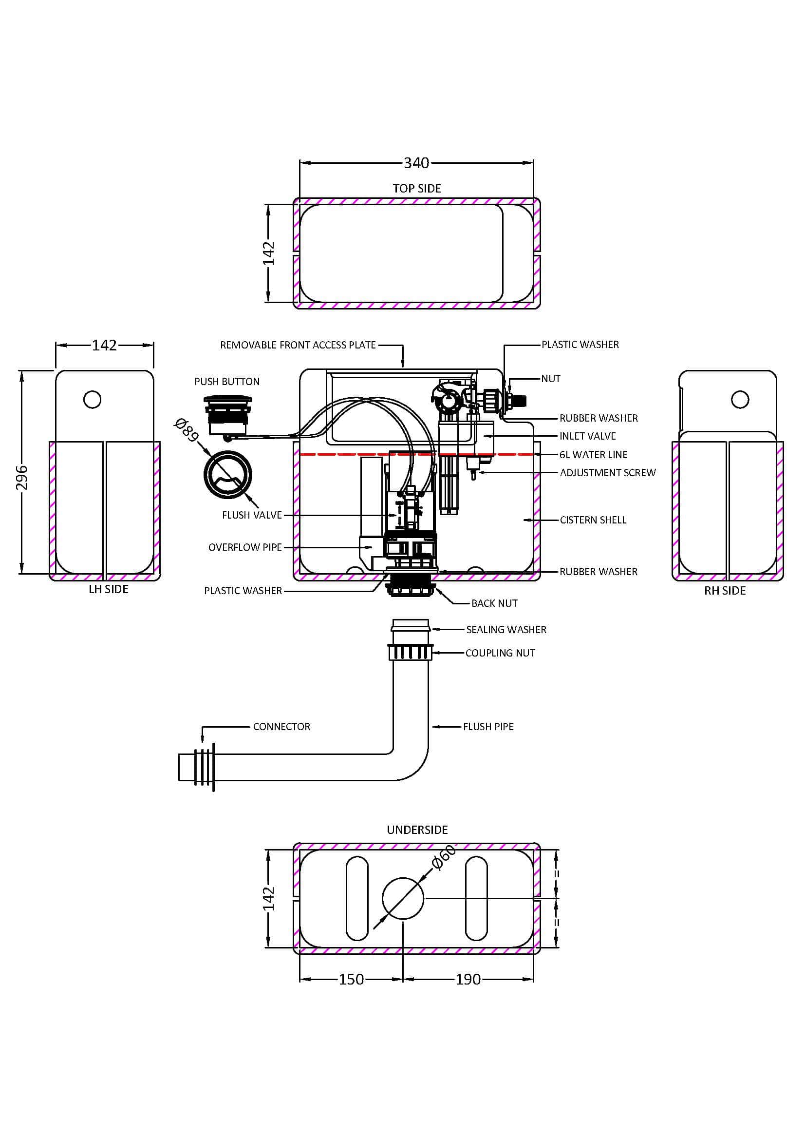 High-quality Bubly bathroom plumbing schematic showing detailed measurements and components for reliable bathroom installations. Ideal for bathroom renovation or repair projects.