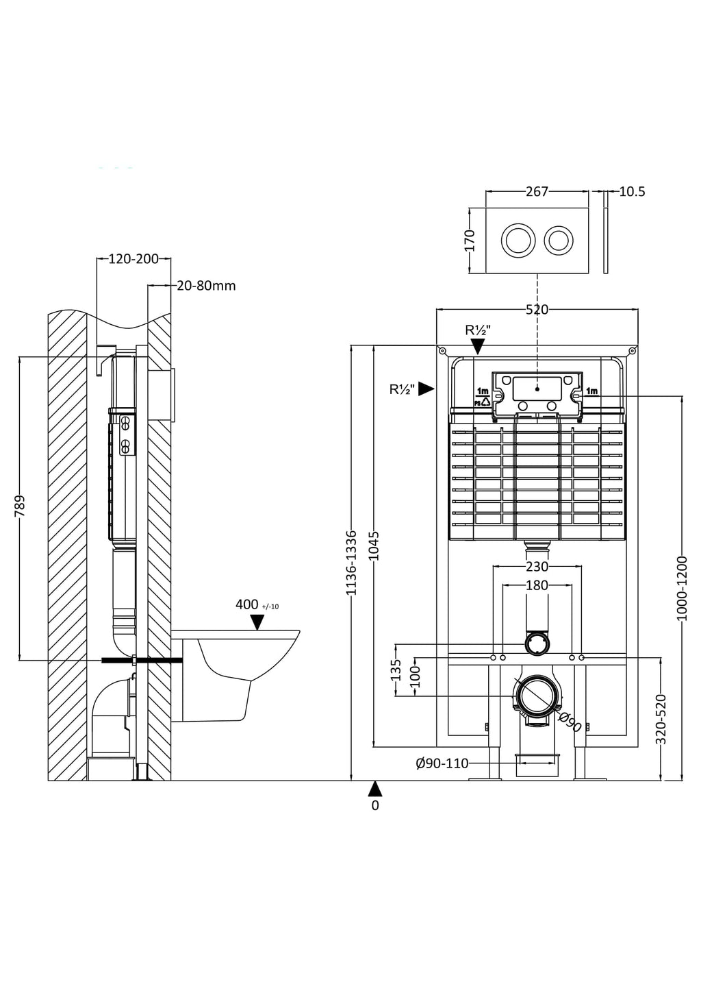 High-quality bathroom installation technical drawing for Bubly Bathrooms, showcasing detailed measurements and specifications for modern bathroom fixtures and fittings.