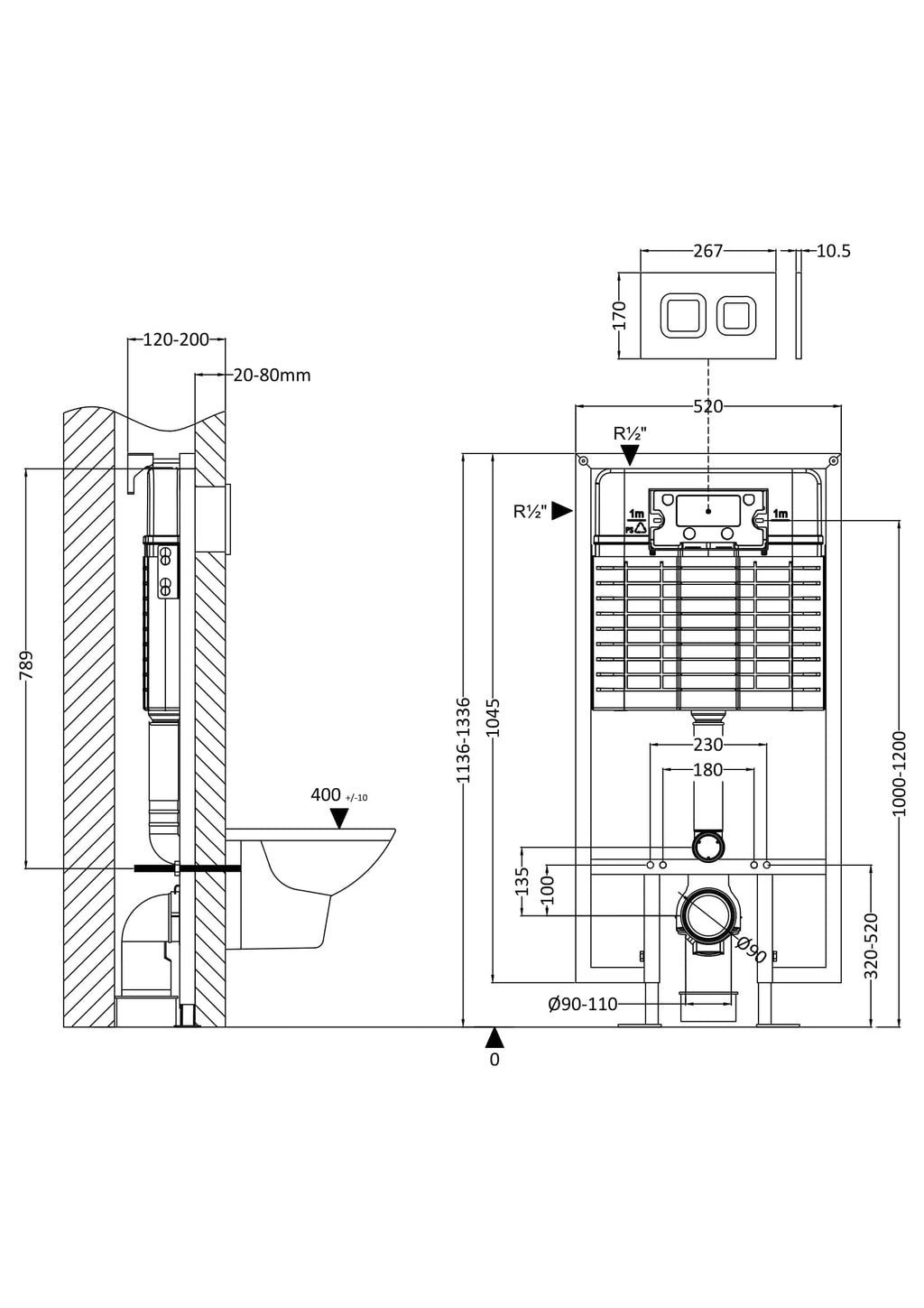 High-resolution technical bathroom installation drawing with detailed measurements for Bubly Bathrooms. Perfect for bathroom renovation and plumbing planning.