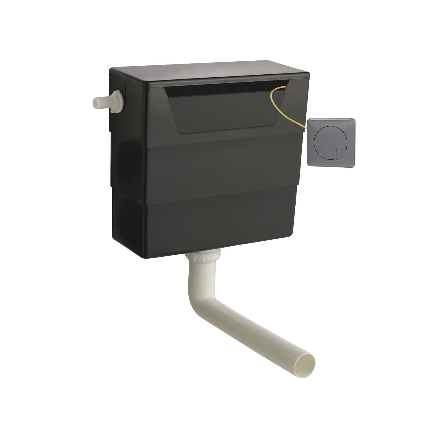 Pump system for modern bathroom plumbing; compact grey box with drain pipe and electrical control for efficient waste management in Bubly Bathrooms.