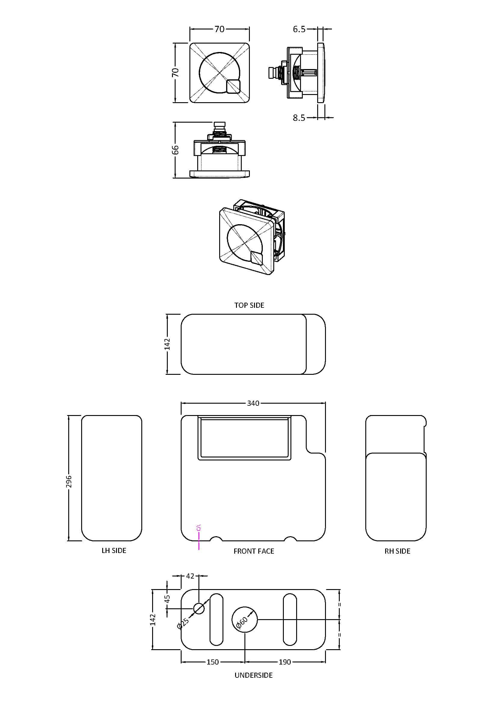 Shower control valve diagram with detailed measurements for bathroom installation.