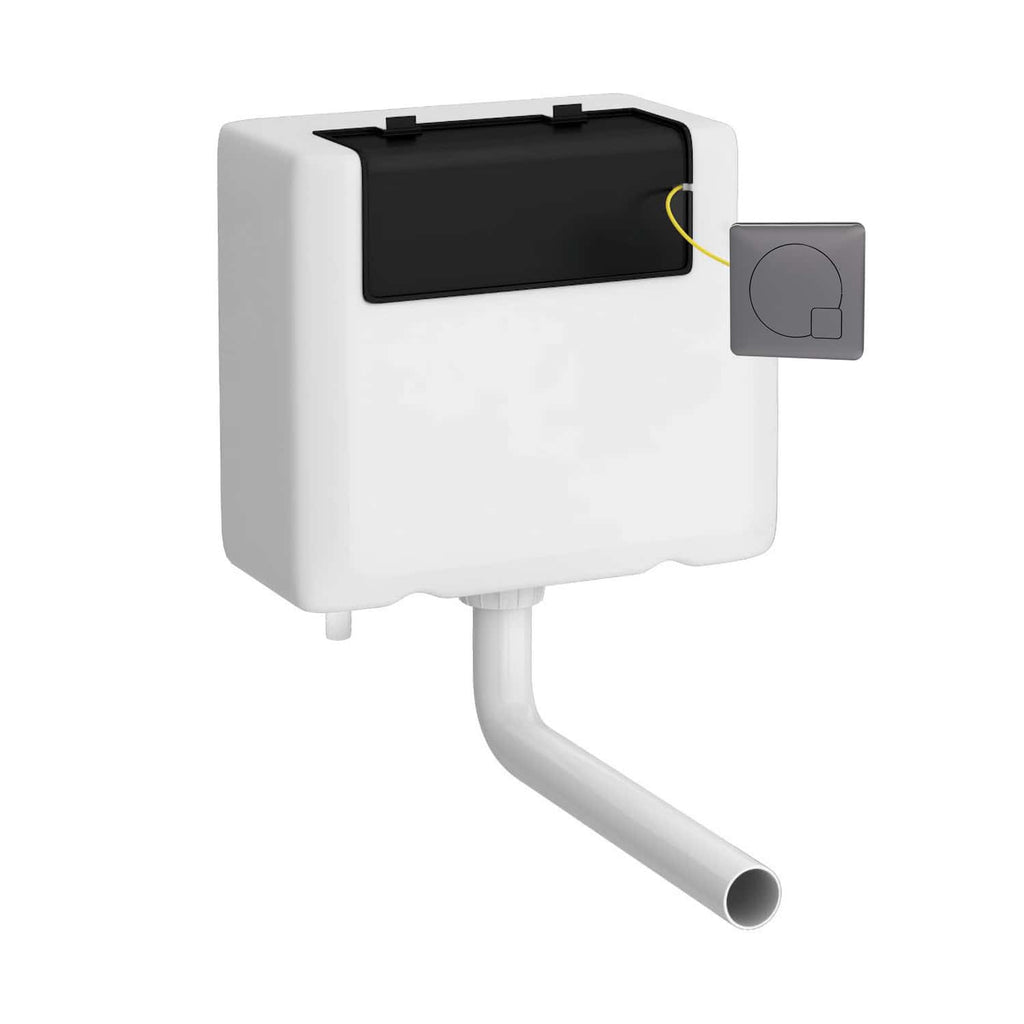 Automatic toilet flush mechanism with sensor, white flush tank for bathrooms, hygienic and touchless flush system, suitable for modern bathroom renovations, easy installation.